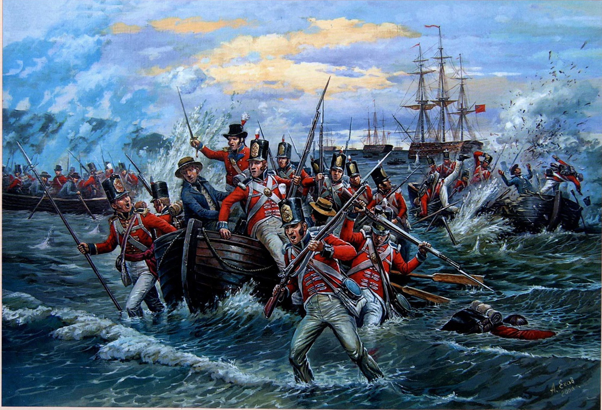 Soldiers in boats during a naval landing operation HD Wallpaper