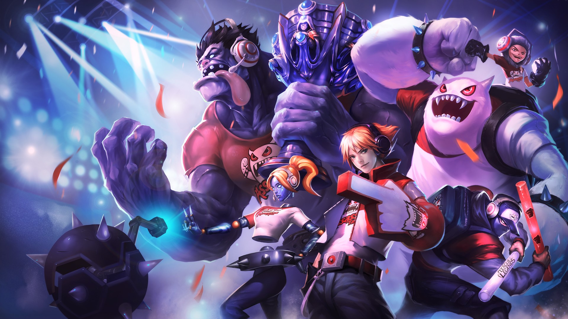 League of Legends characters in a concert setting HD Wallpaper