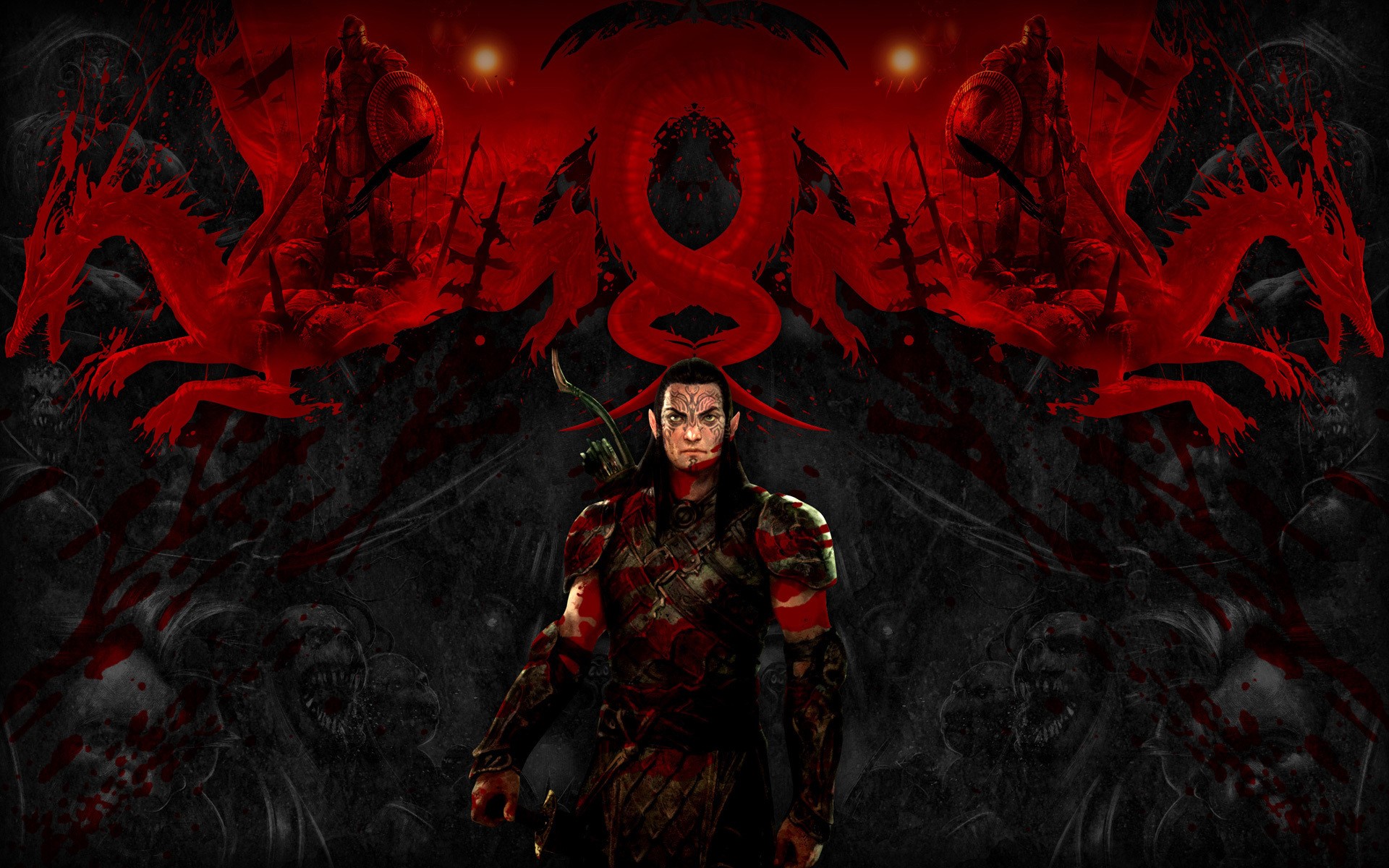 Dragon Age warrior with dragons and monsters HD Wallpaper