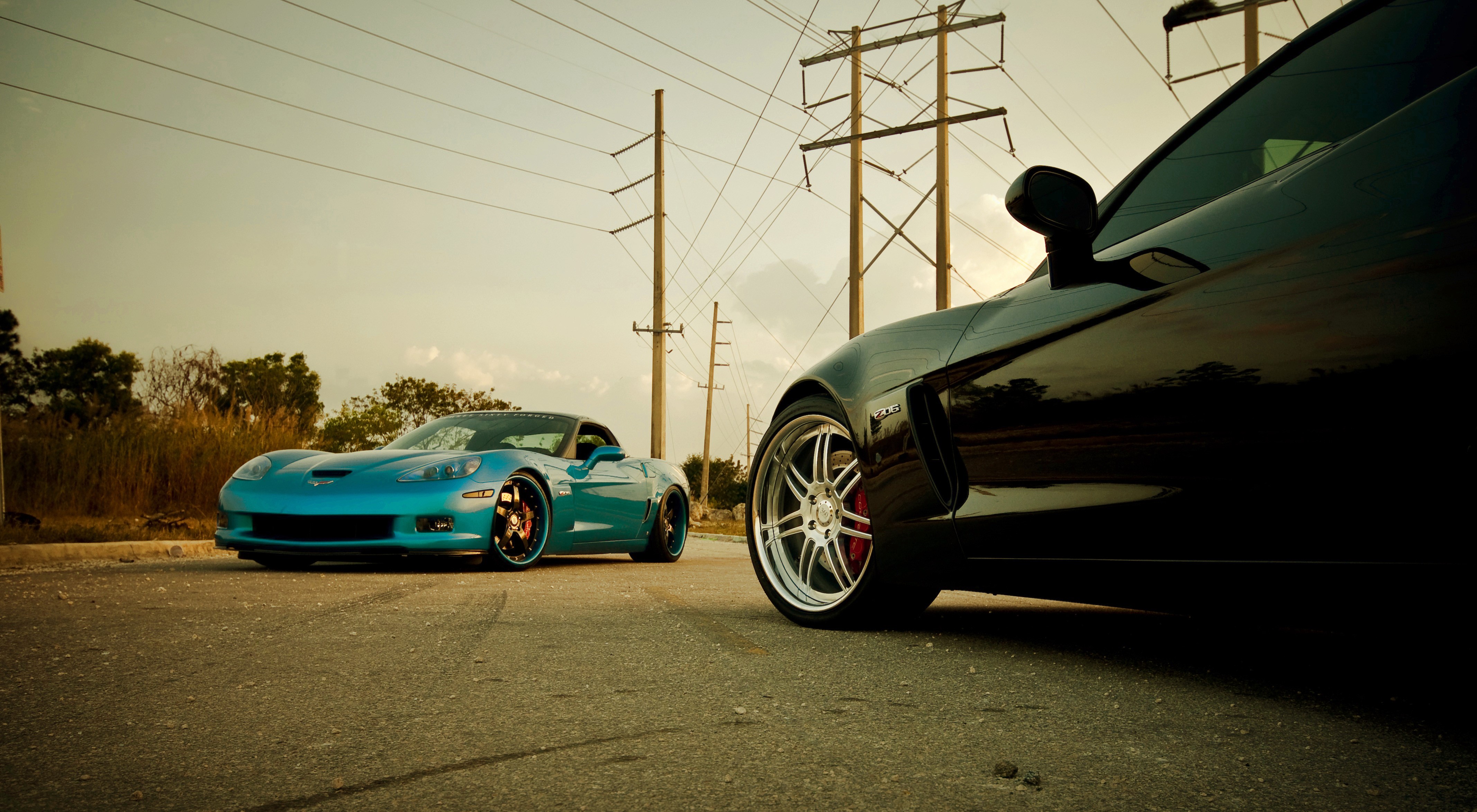 4K Corvette Z06 Chevrolet Black Light Blue HD Wallpaper