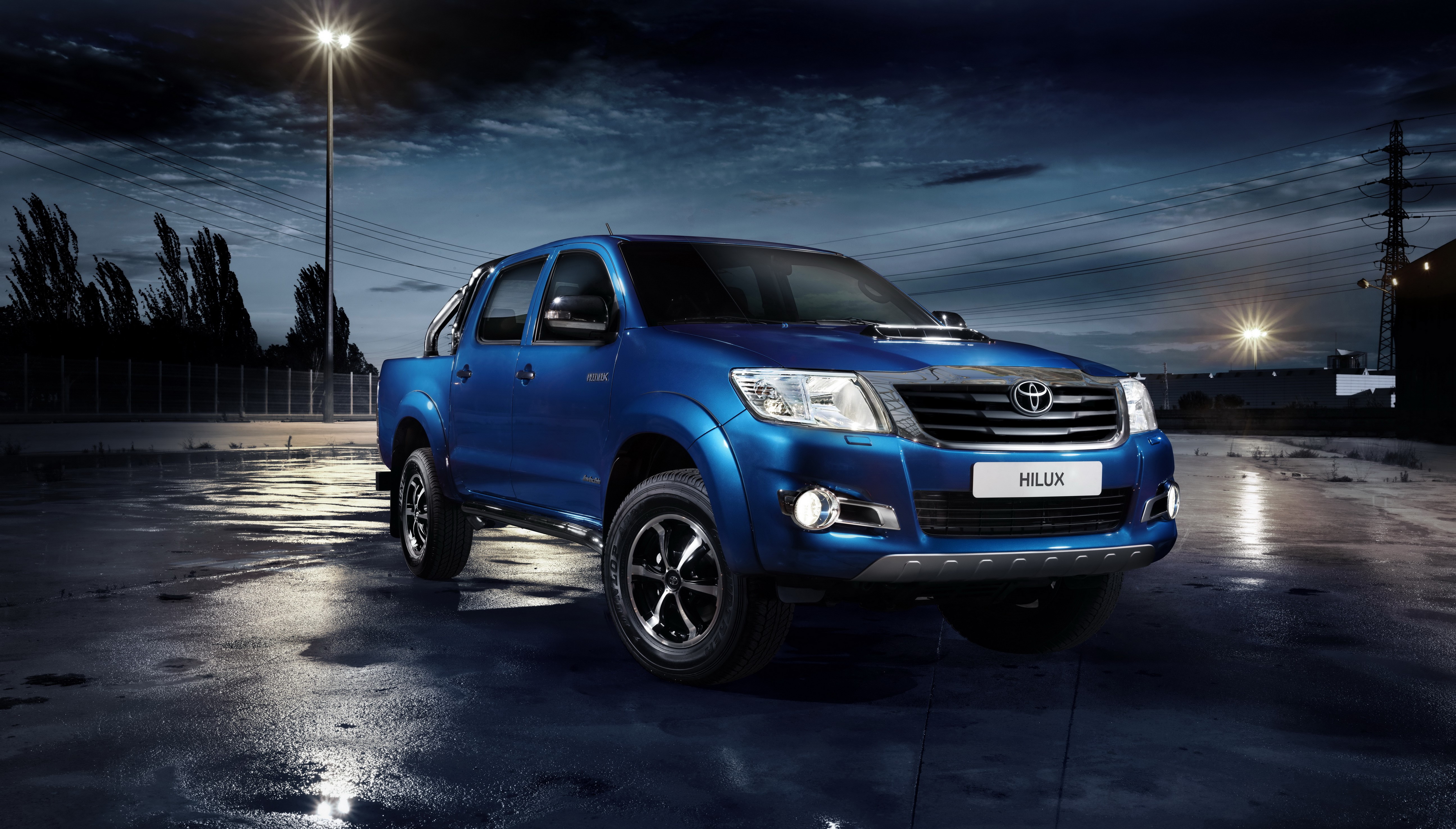 Blue Toyota Hilux Invincible at Night HD Wallpaper