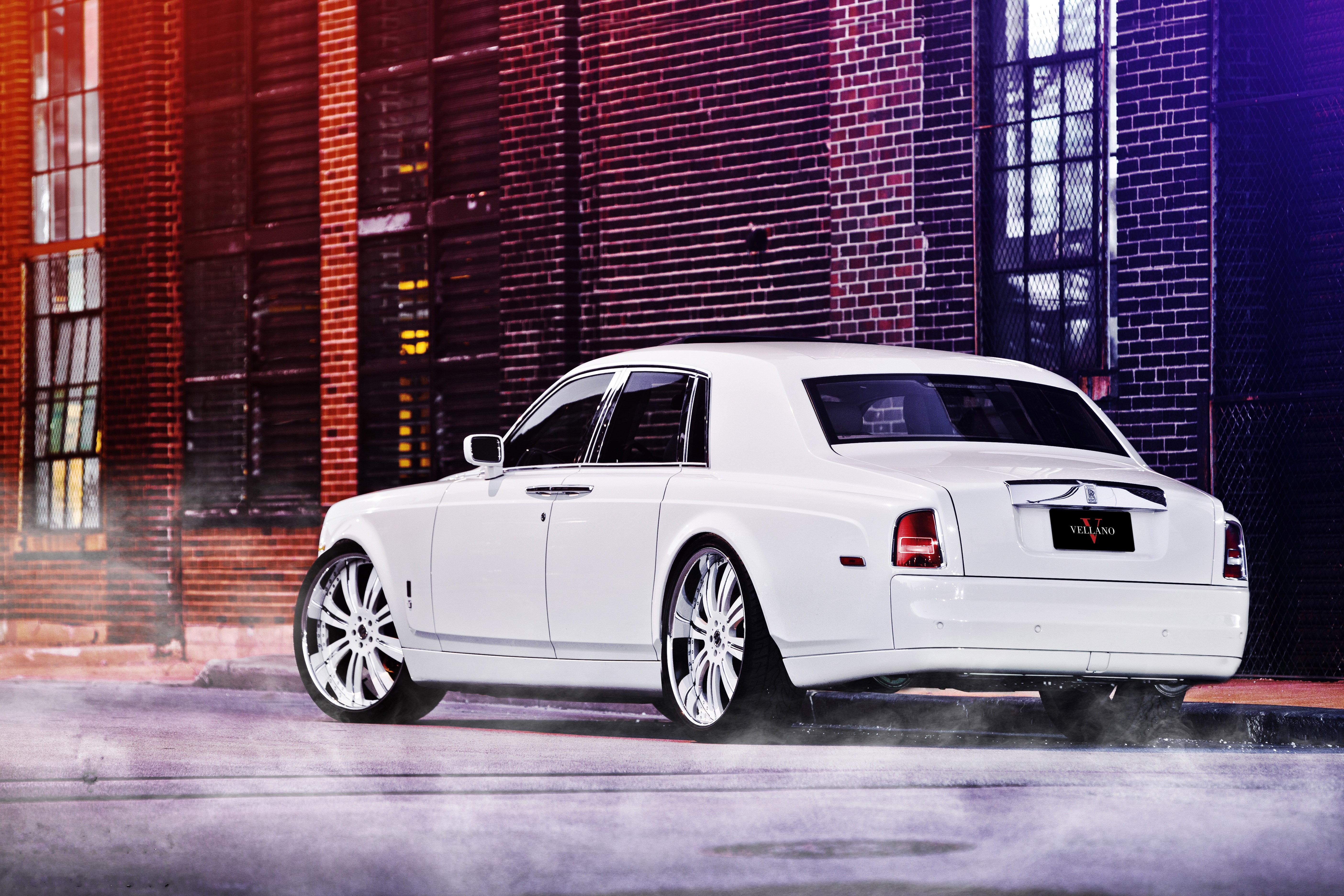 White Rolls-Royce Phantom from the back HD Wallpaper