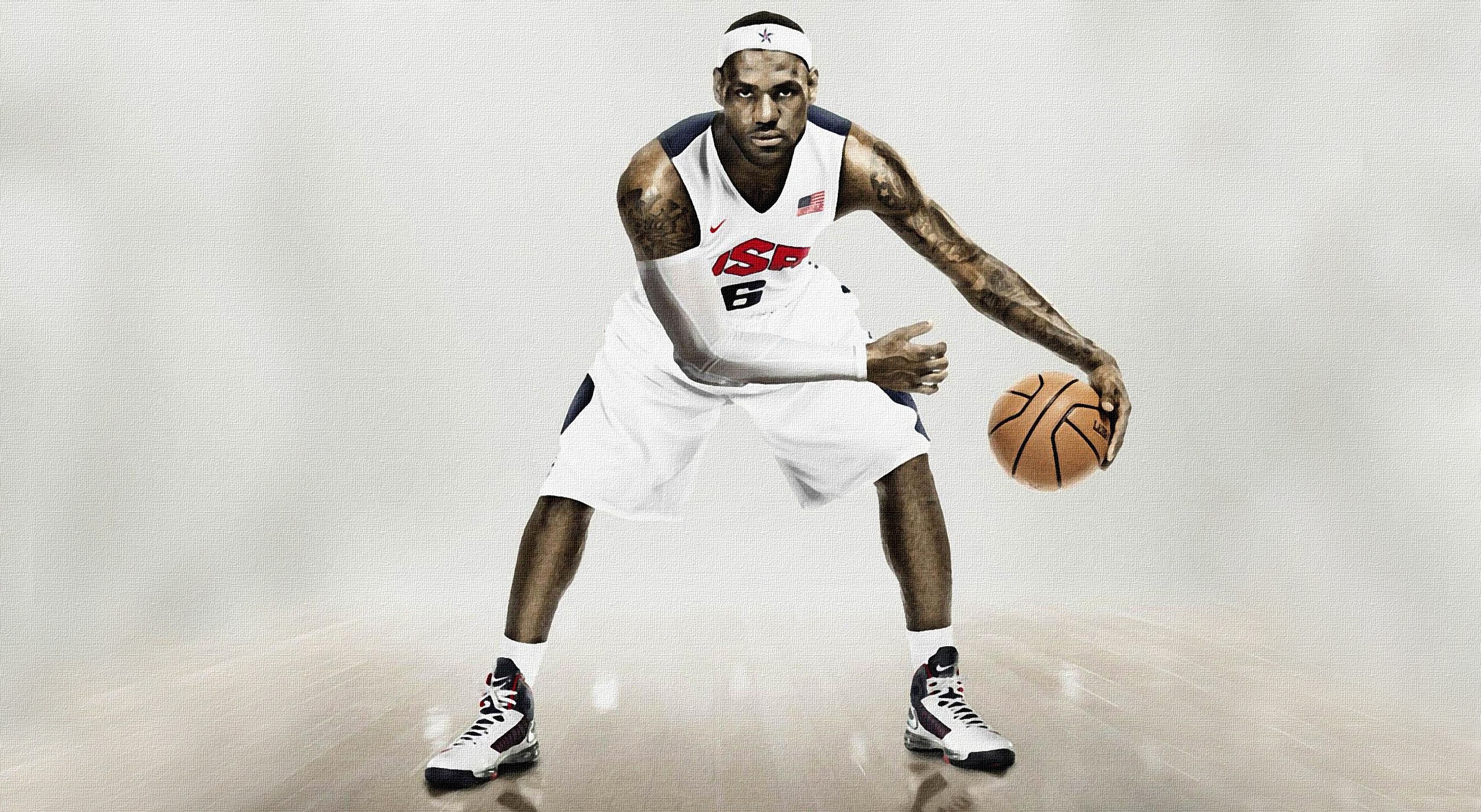 LeBron James dribbling a basketball for Team USA HD Wallpaper