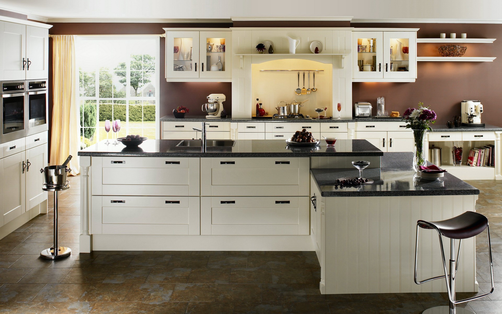 Modern kitchen with island and appliances HD Wallpaper