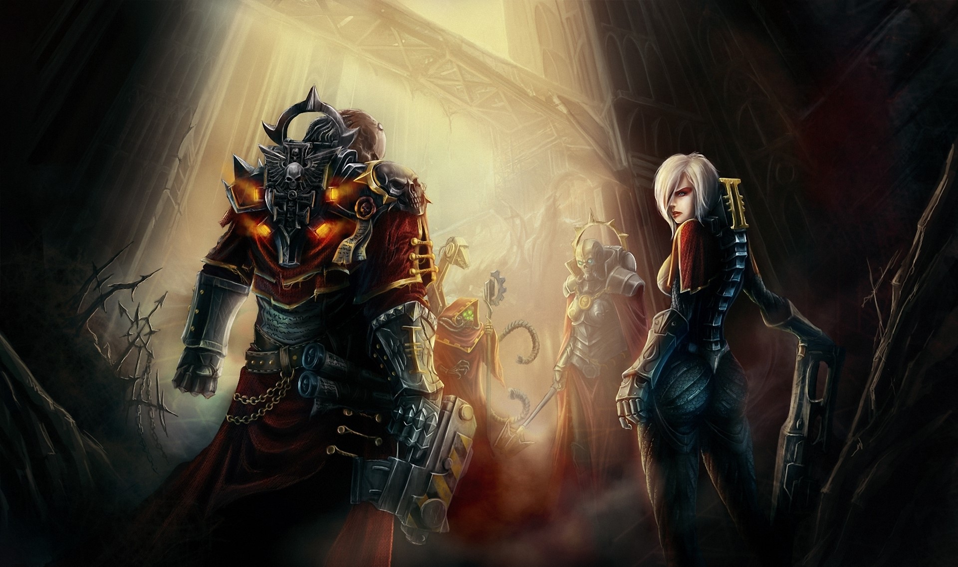 Warhammer 40000 warriors in ornate armor HD Wallpaper