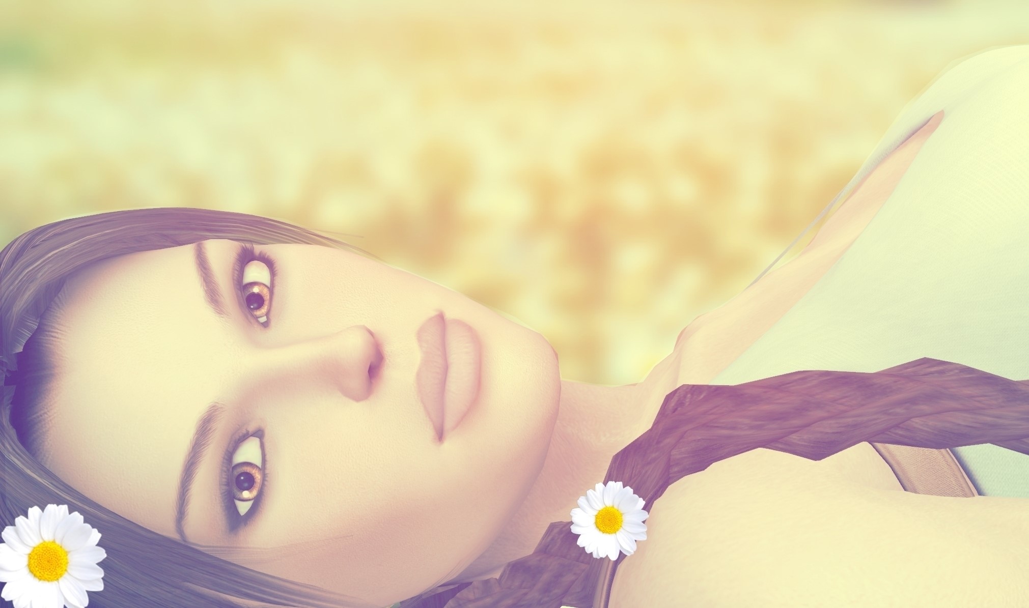 Lara Croft from Tomb Raider with camomiles HD Wallpaper