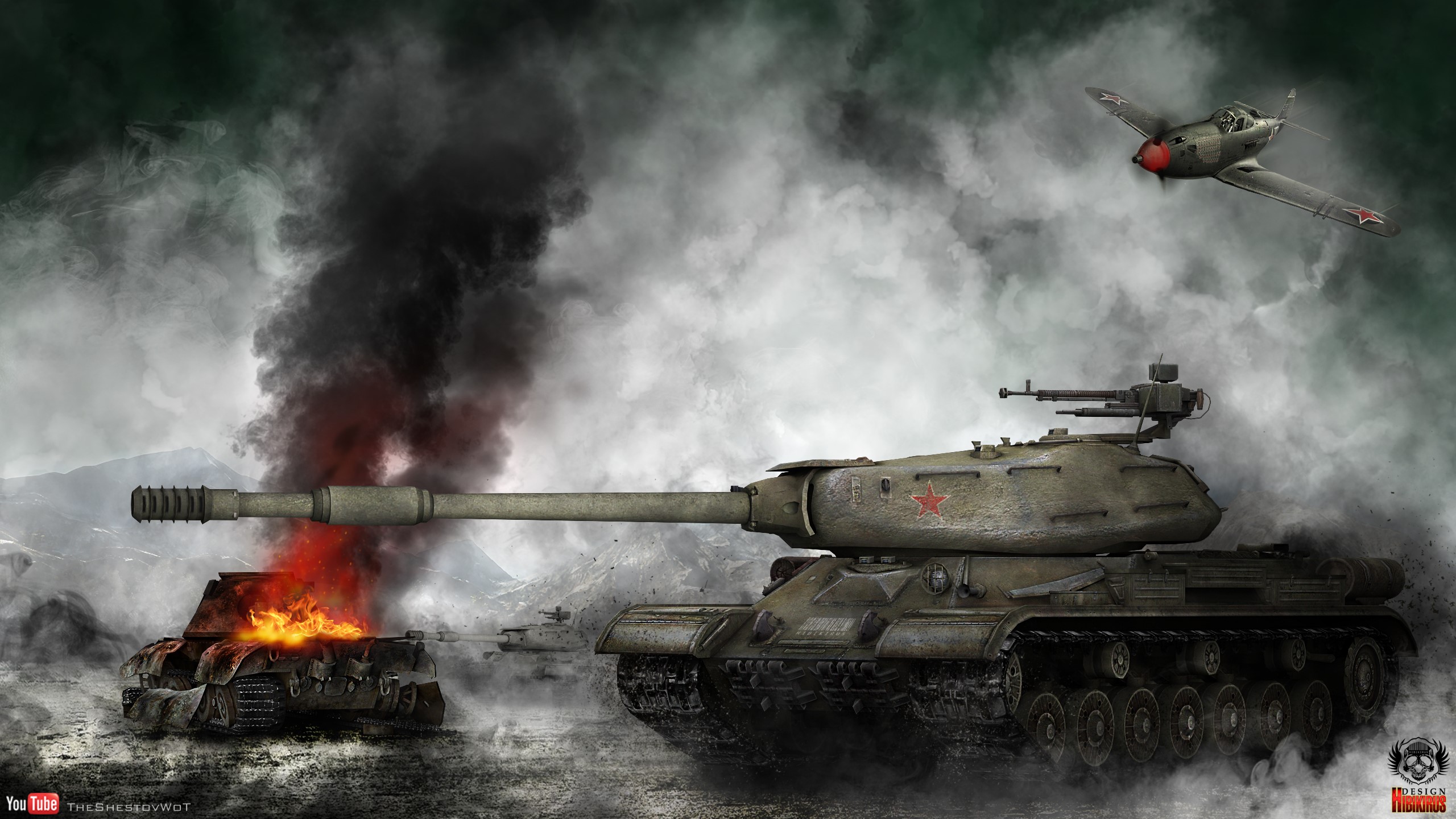IS-4M tank and airplane in World of Tanks battle HD Wallpaper
