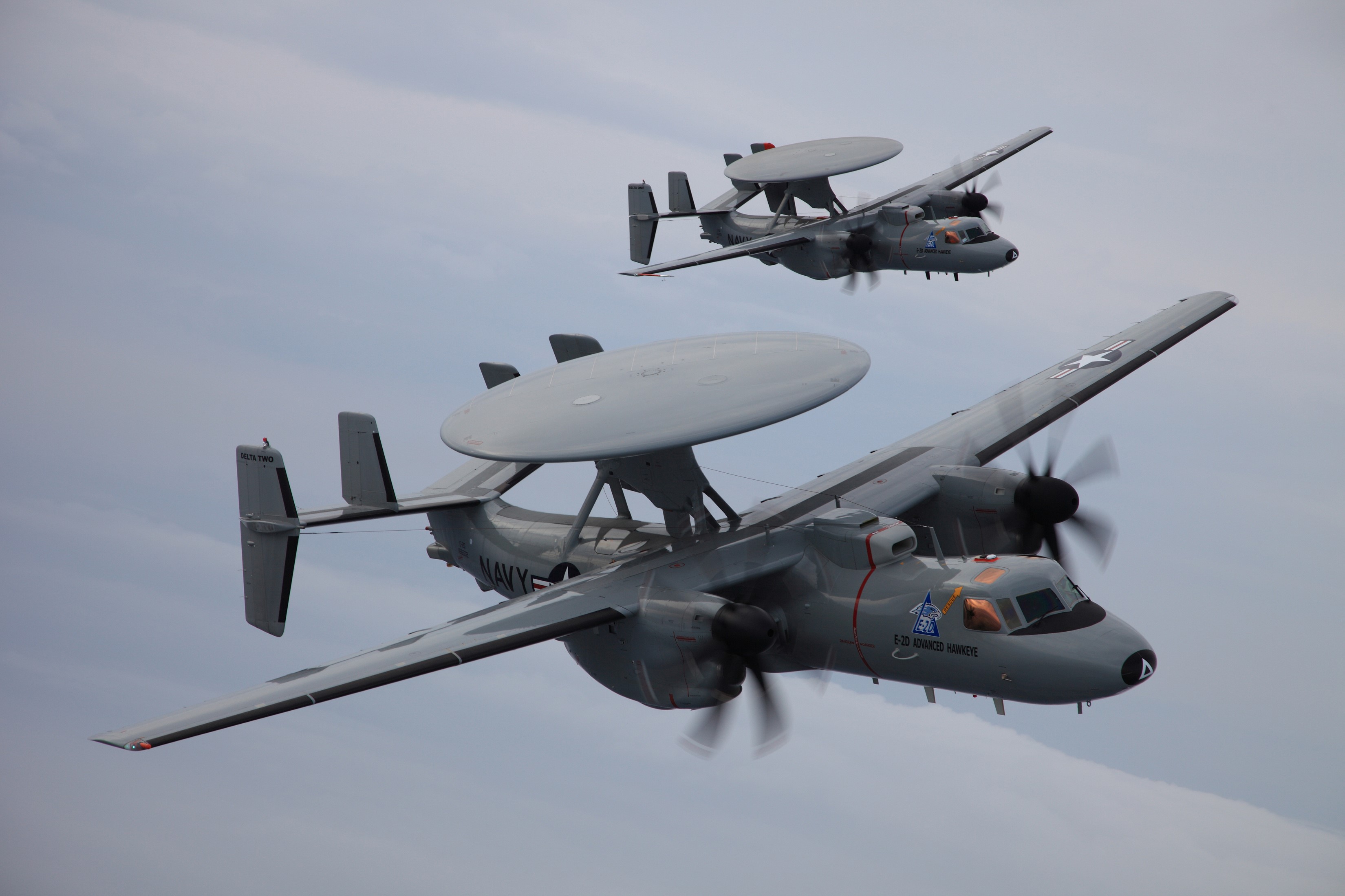 Two Northrop Grumman E-2 Hawkeye Aircraft Flying HD Wallpaper