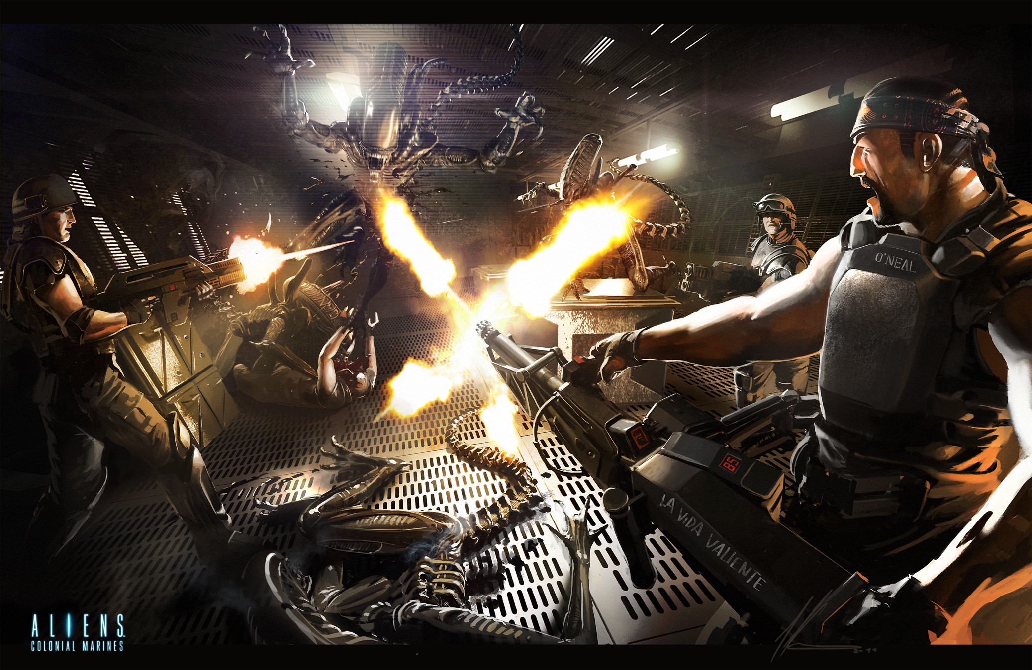 Aliens: Colonial Marines battle with Xenomorphs HD Wallpaper