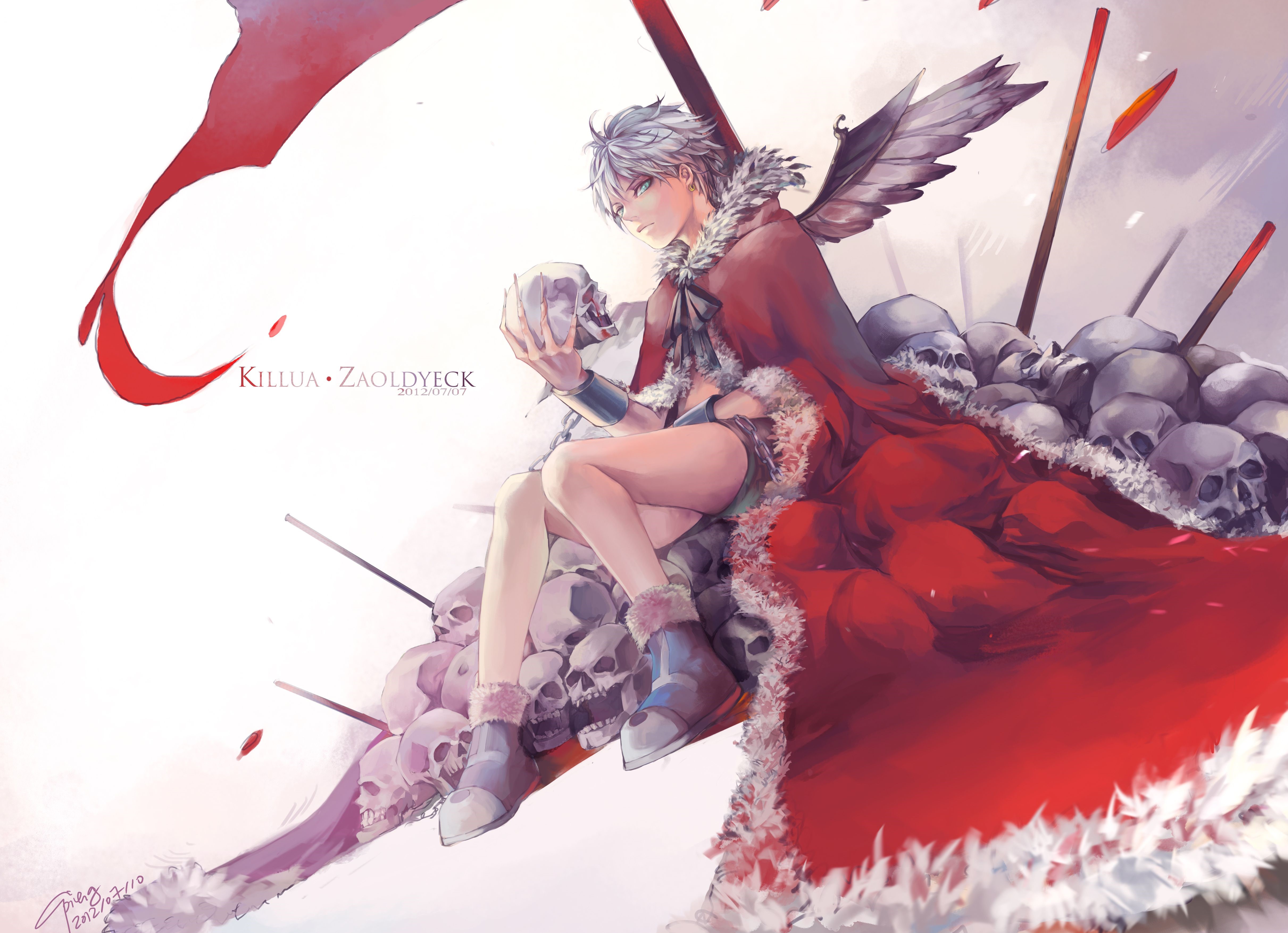 Killua Zaoldyeck from Hunter x Hunter with skulls and wings HD Wallpaper