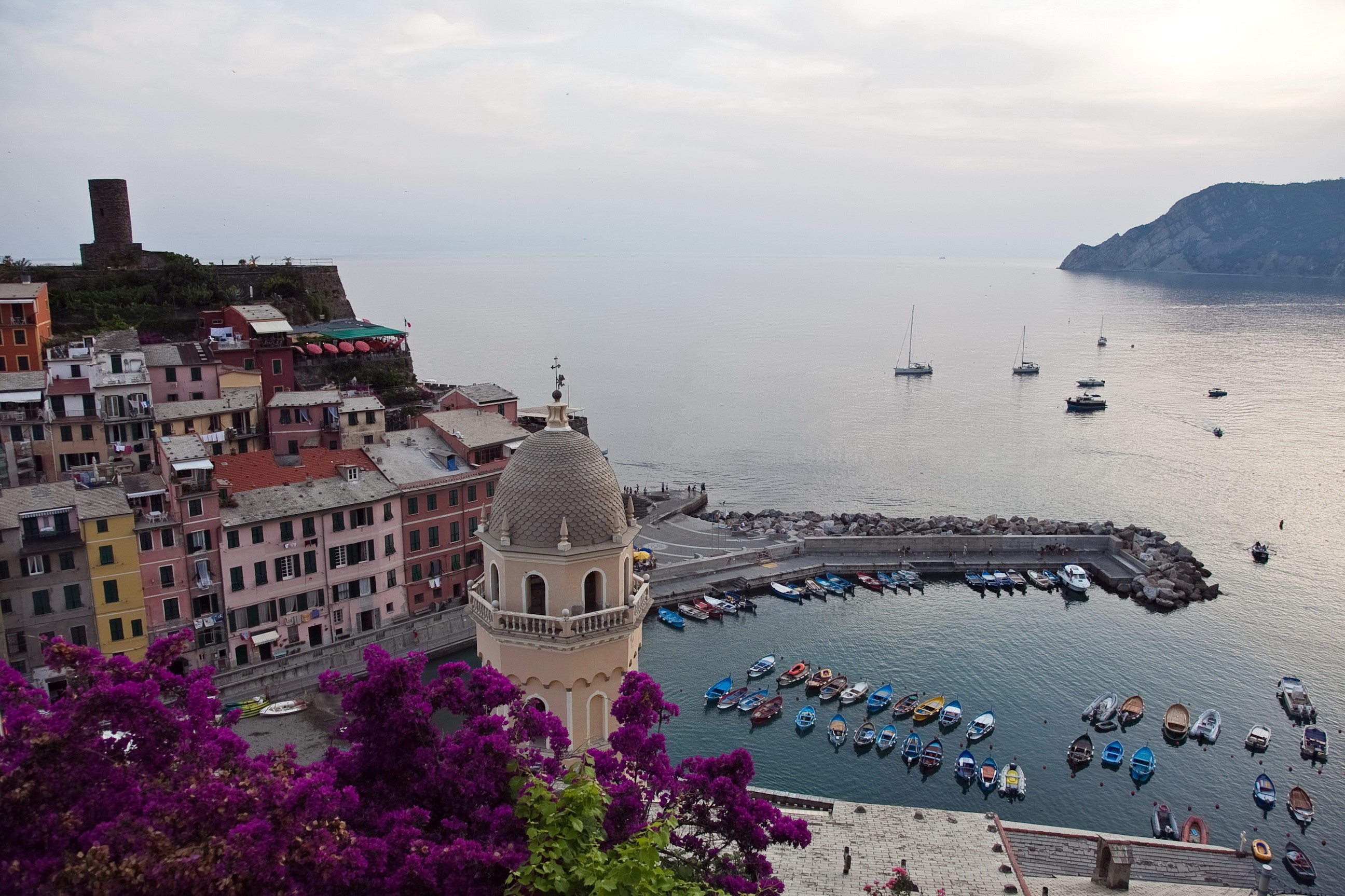 Vernazza, Italy: Colorful Houses and Harbor from Above HD Wallpaper