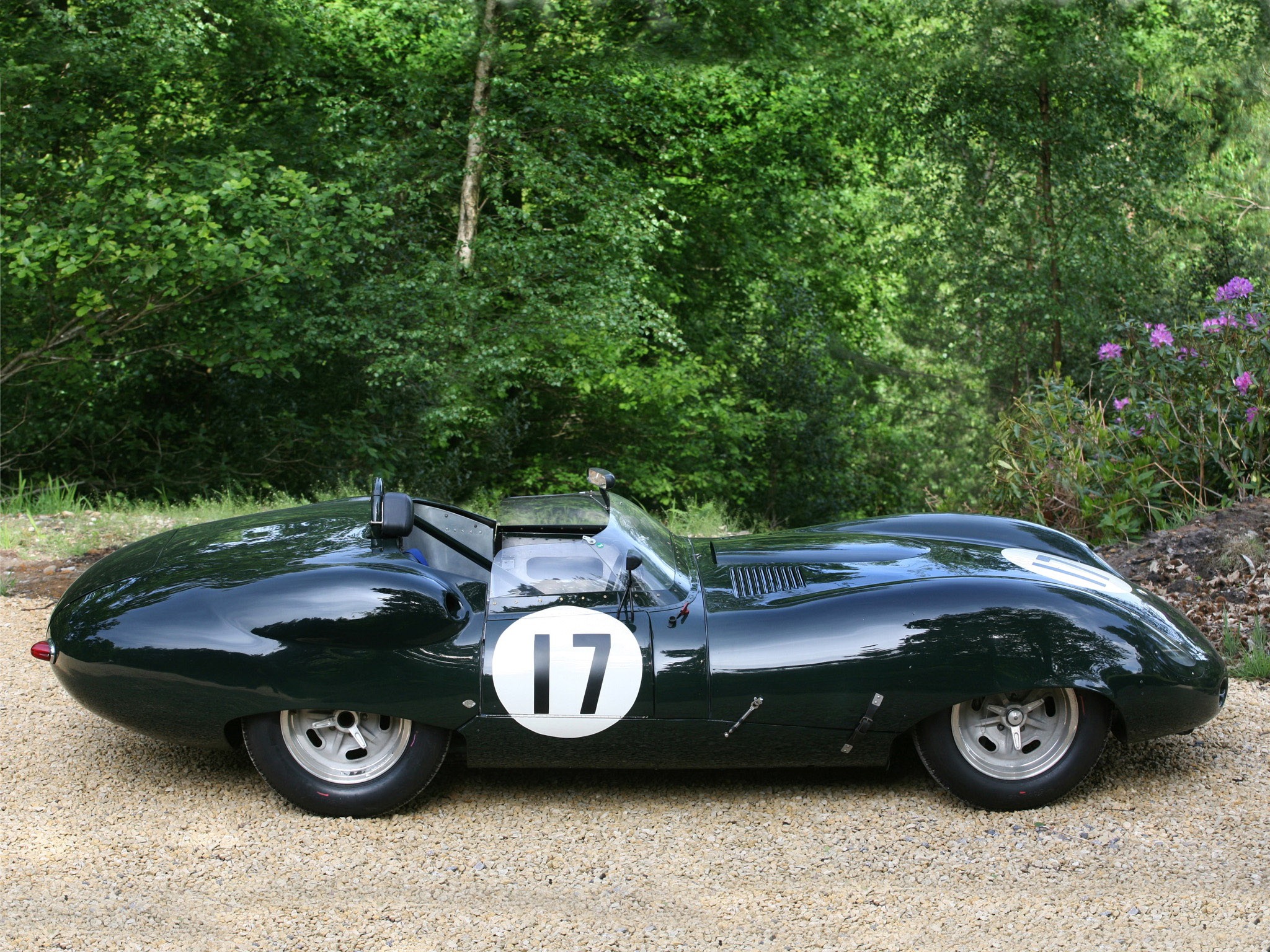 Green Jaguar Costin Roadster with number 17 HD Wallpaper