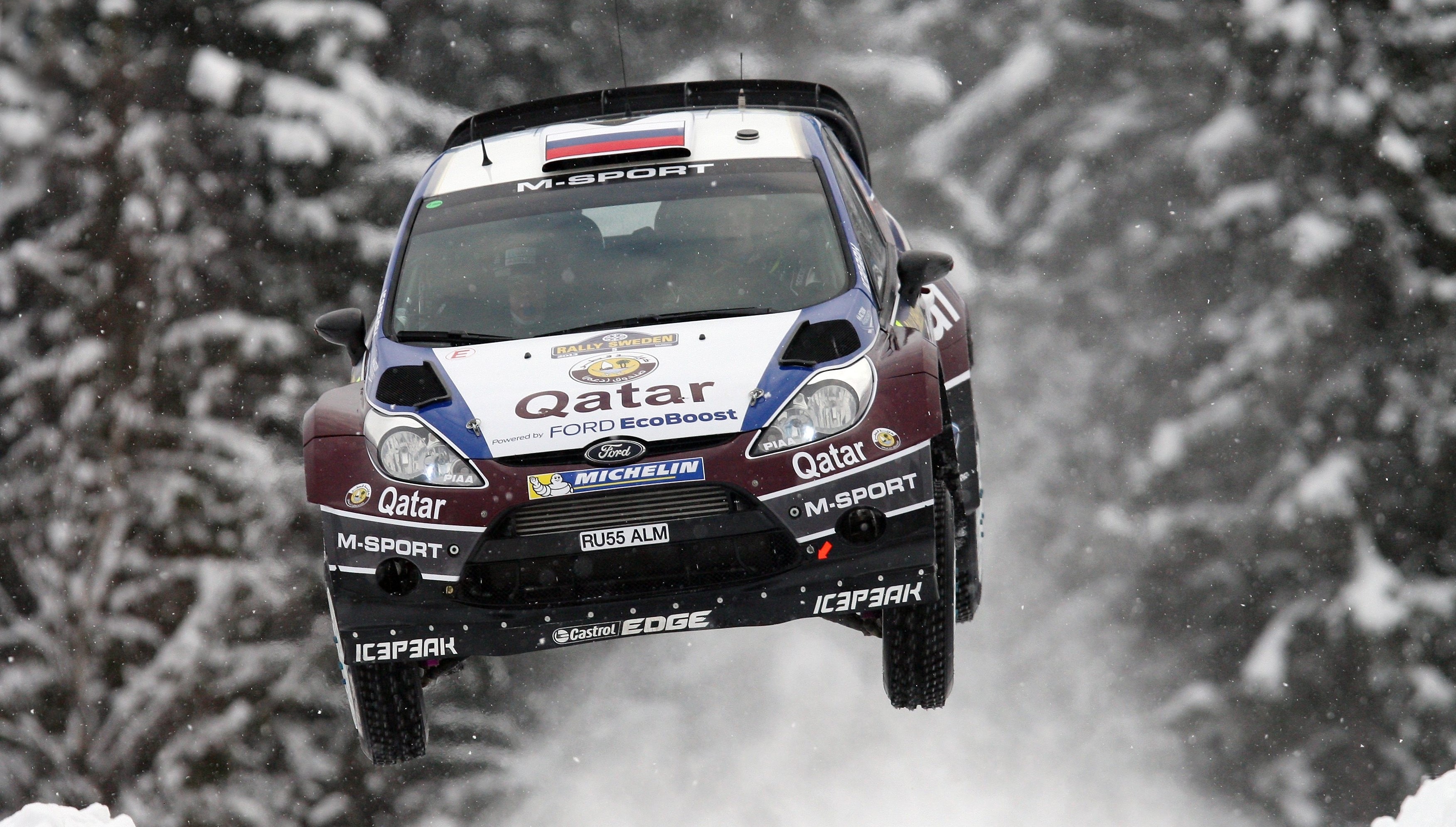 Ford Fiesta M-Sport rally car in winter HD Wallpaper
