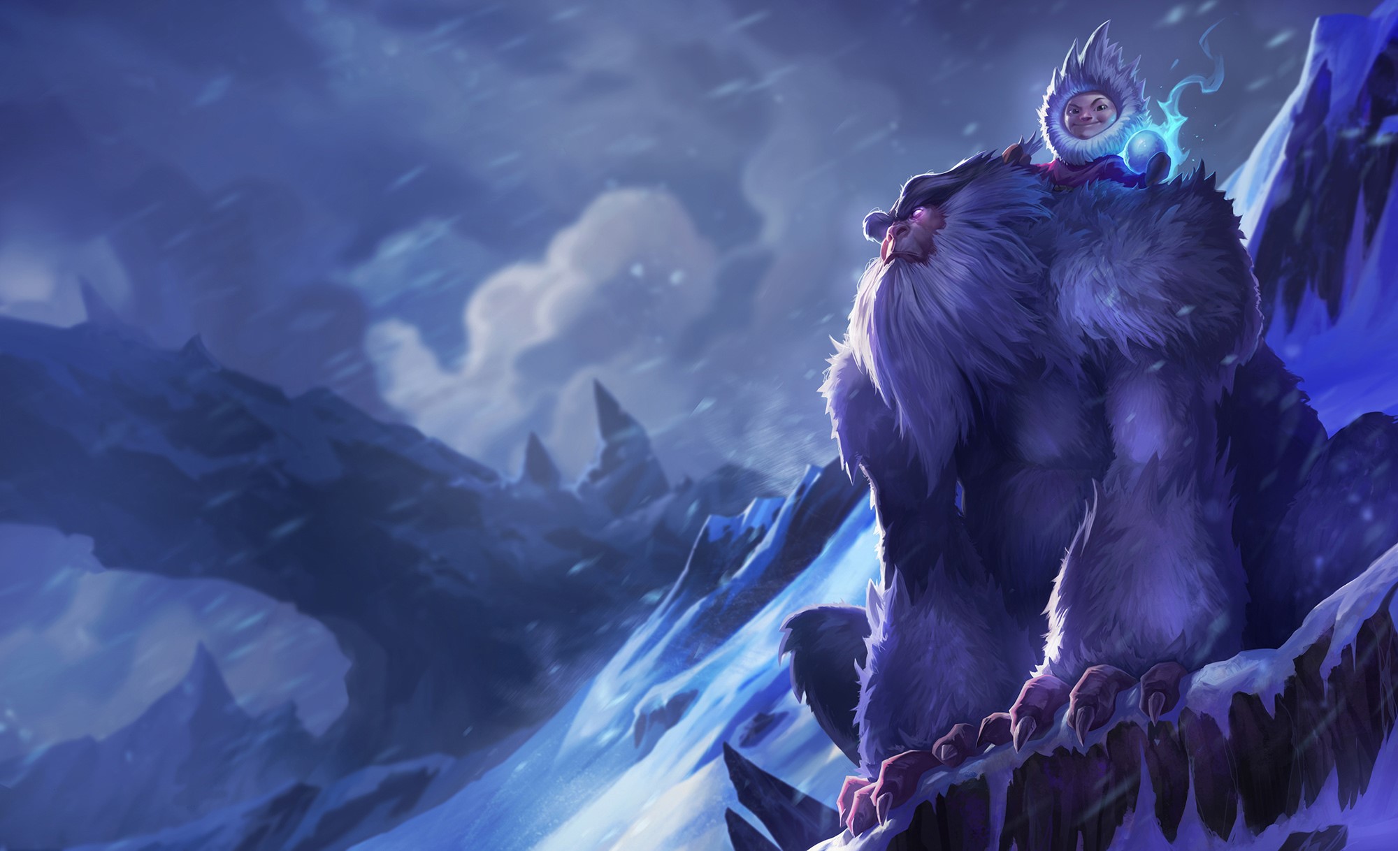 Nunu and Willump from League of Legends in a snowy landscape HD Wallpaper