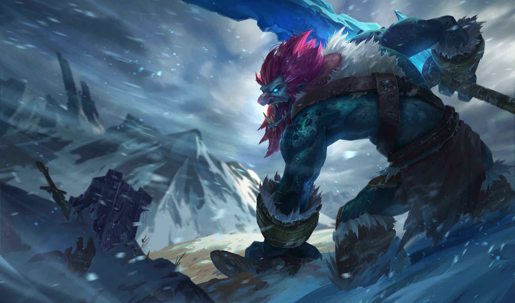 Trundle from League of Legends in a snowy landscape HD Wallpaper
