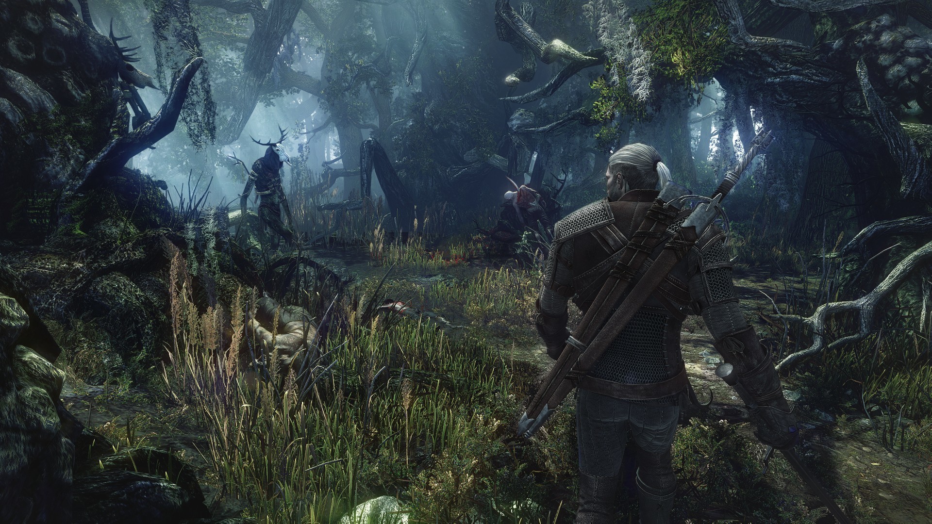 Geralt of Rivia from The Witcher 3 in a forest HD Wallpaper