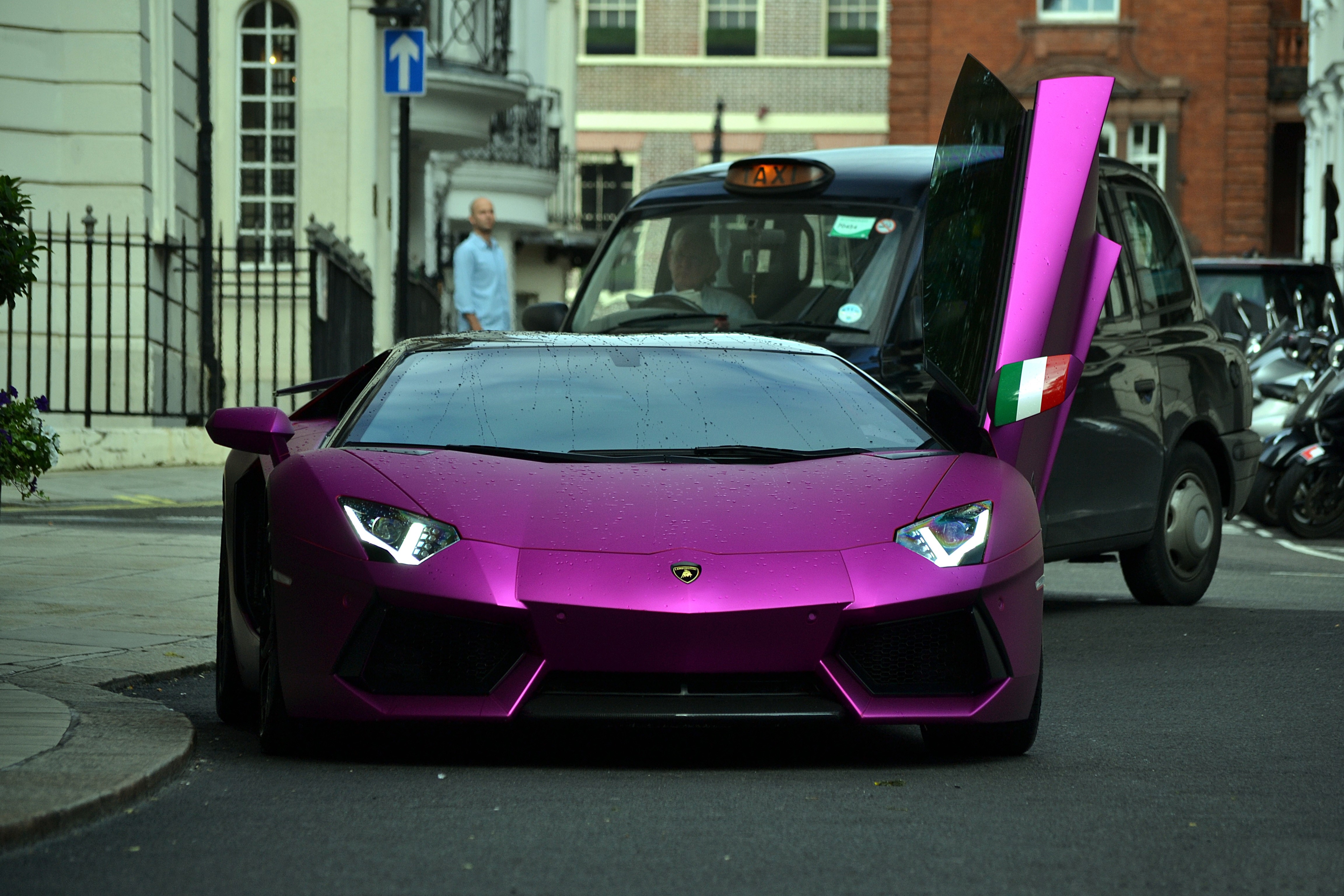 Violet Lamborghini Aventador LP700-4 with Italian Flag HD Wallpaper