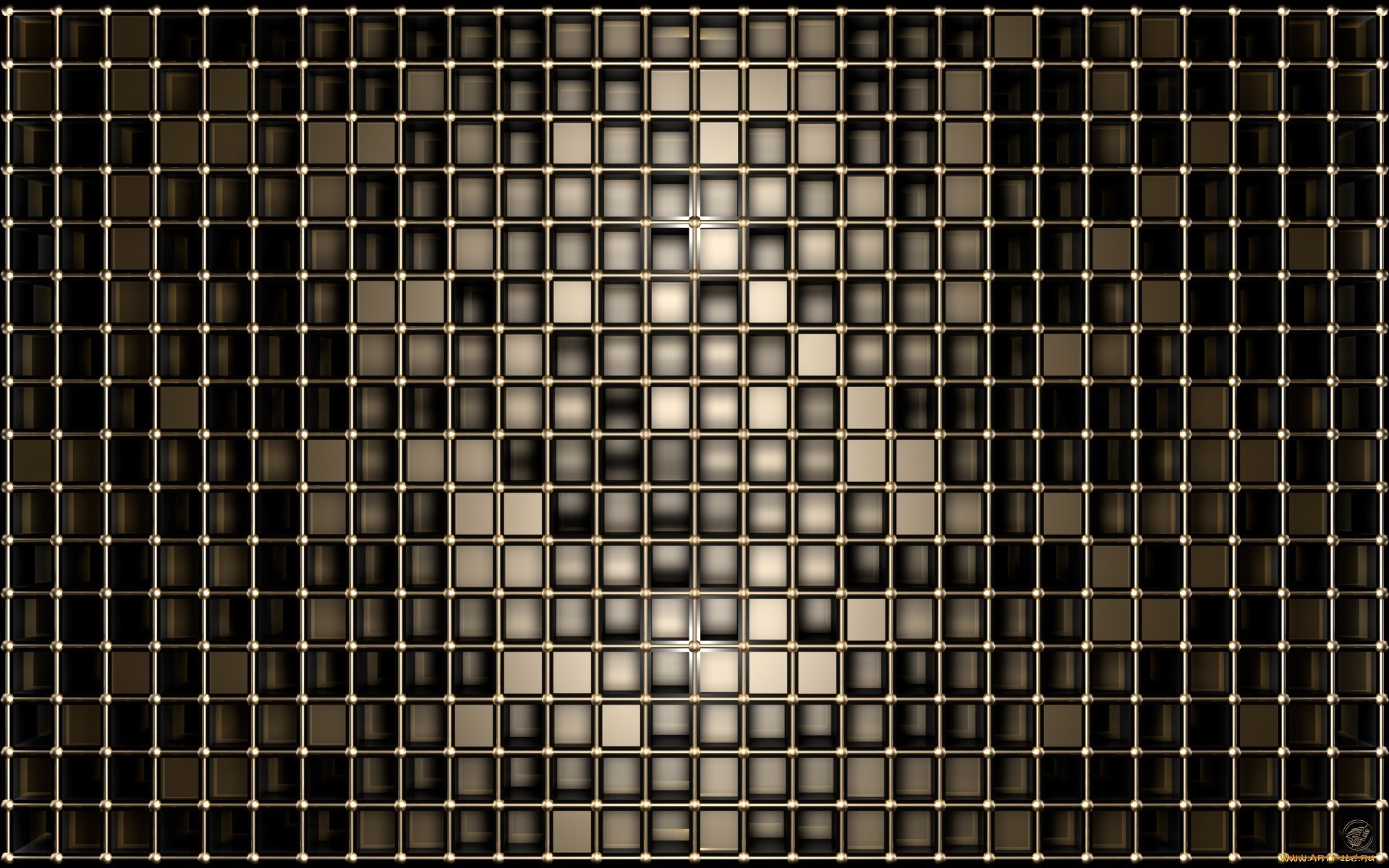 Geometric pattern of cubes with metallic grid HD Wallpaper