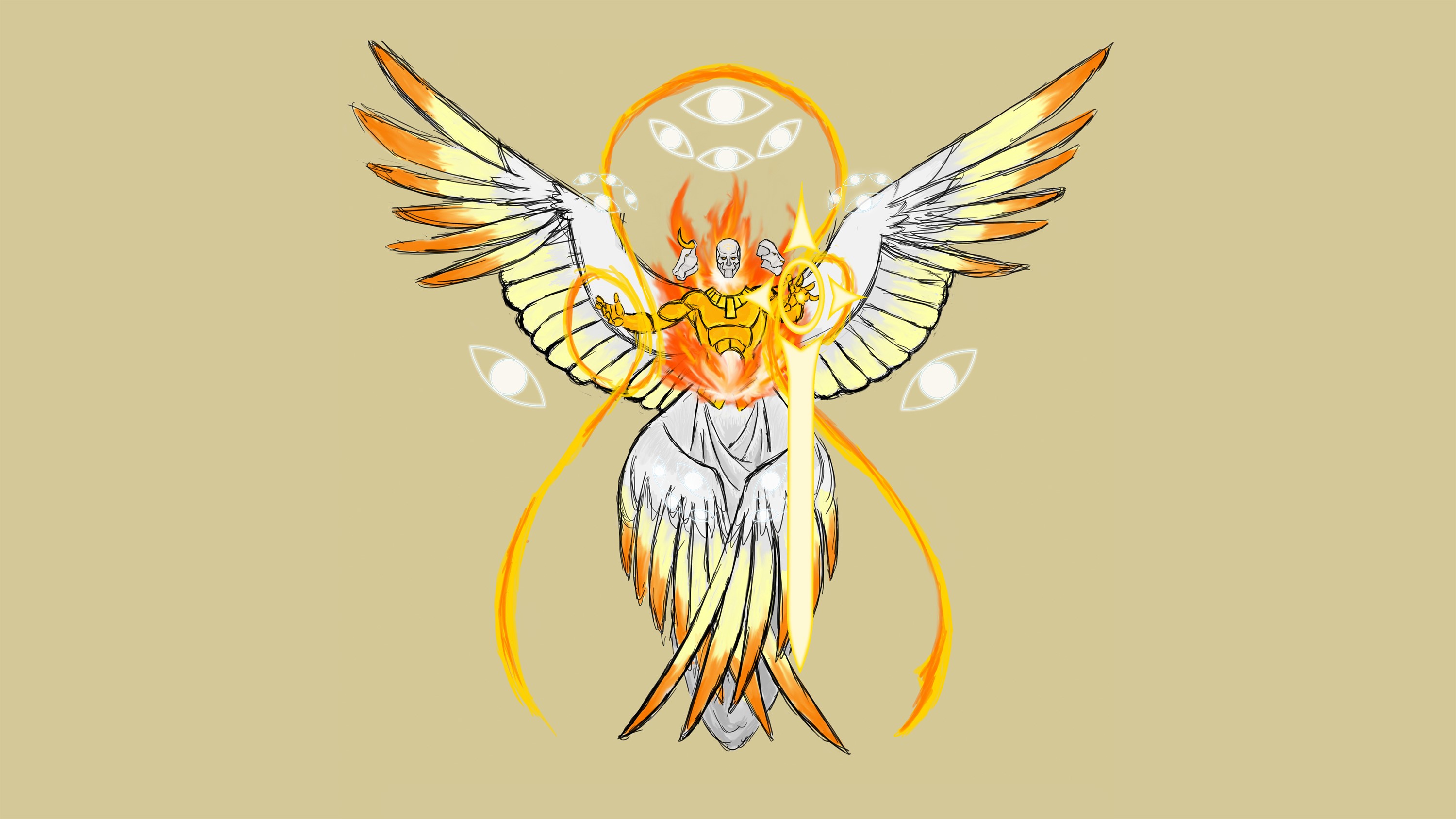 Angelic being with wings and multiple eyes HD Wallpaper