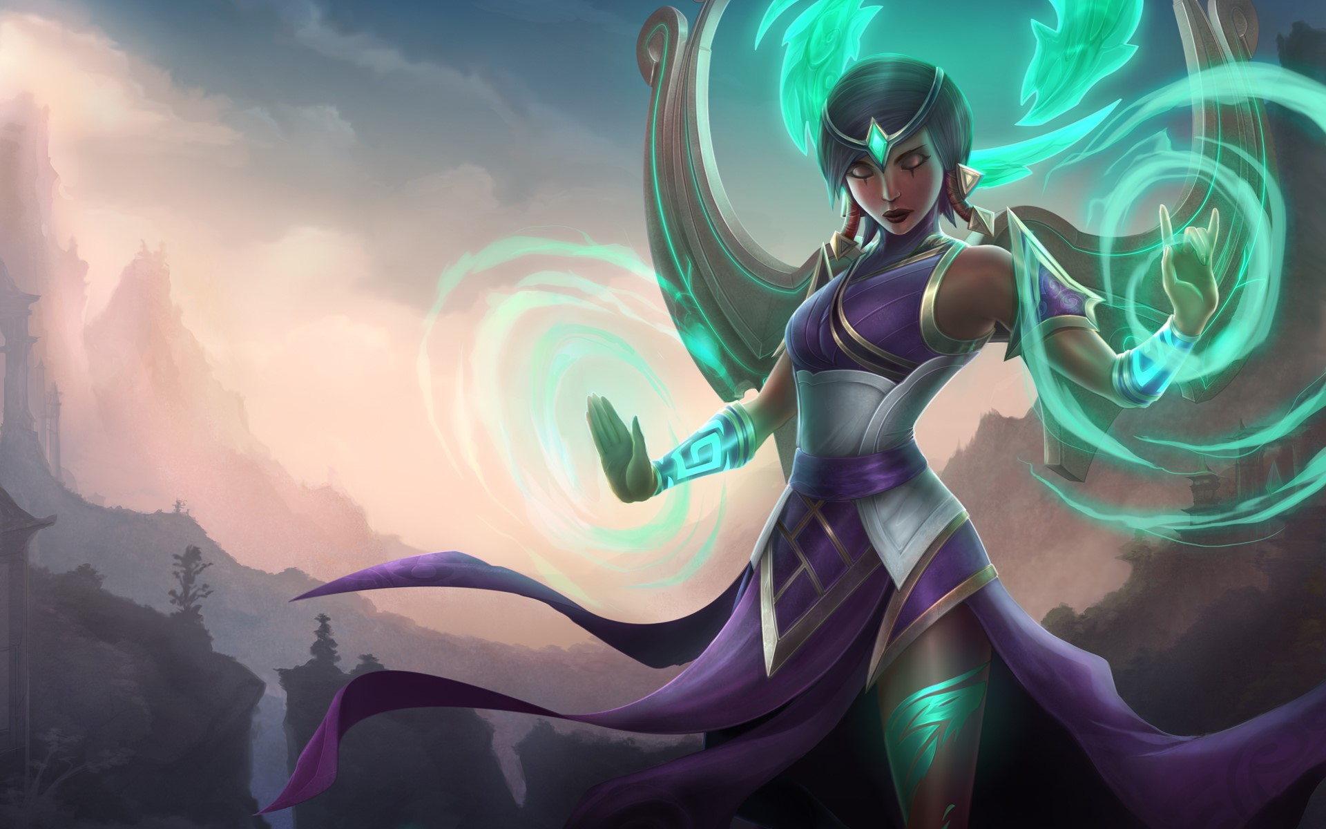 Karma from League of Legends casting magic HD Wallpaper