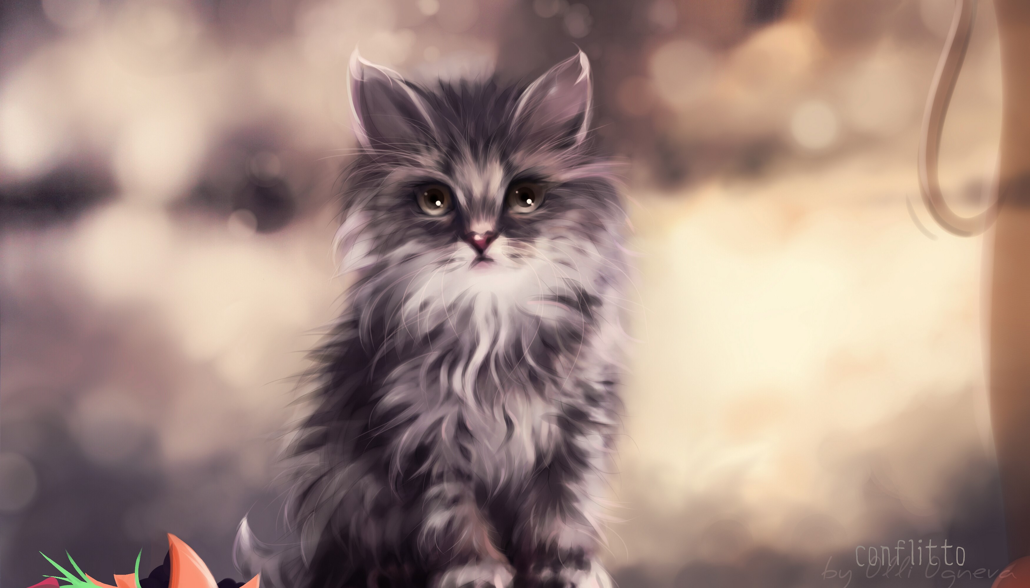 Fluffy Kitten Painting HD Wallpaper