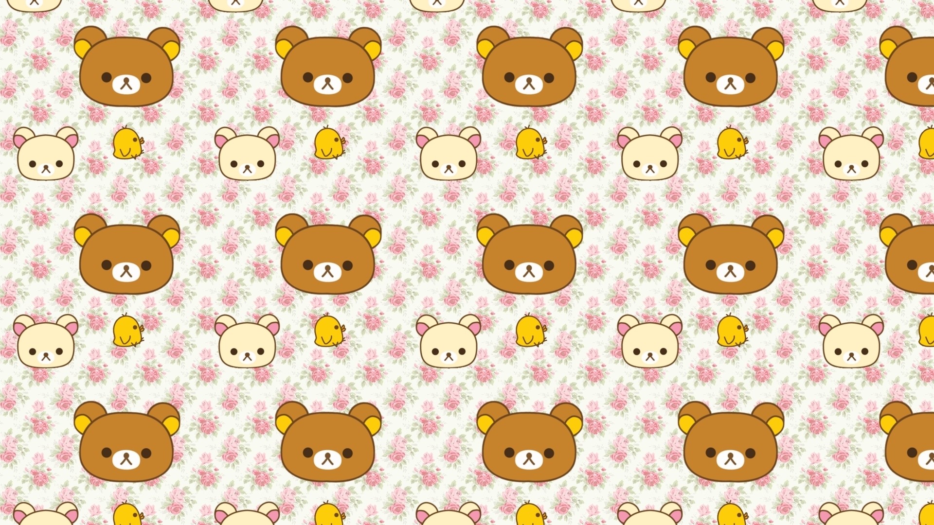 Cute bears and chicks on floral pattern HD Wallpaper