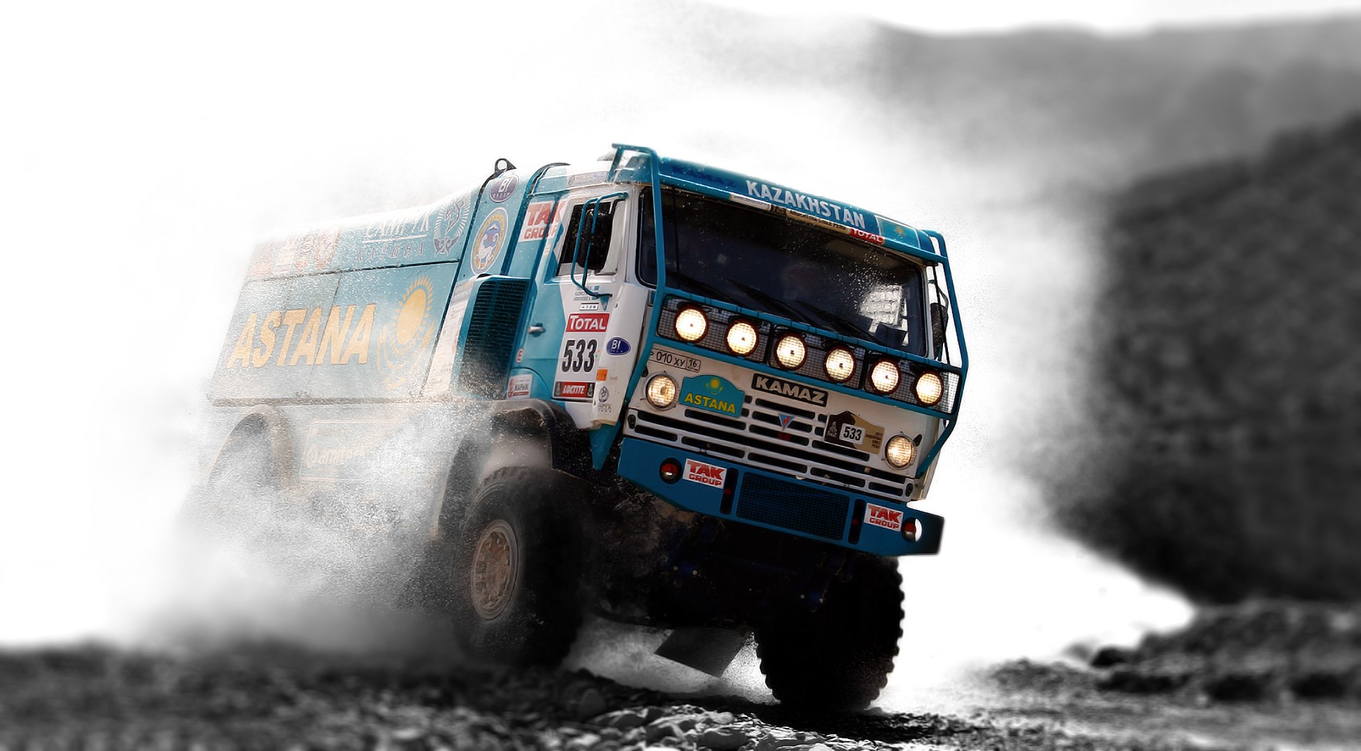 Astana KAMAZ truck driving through water splash HD Wallpaper