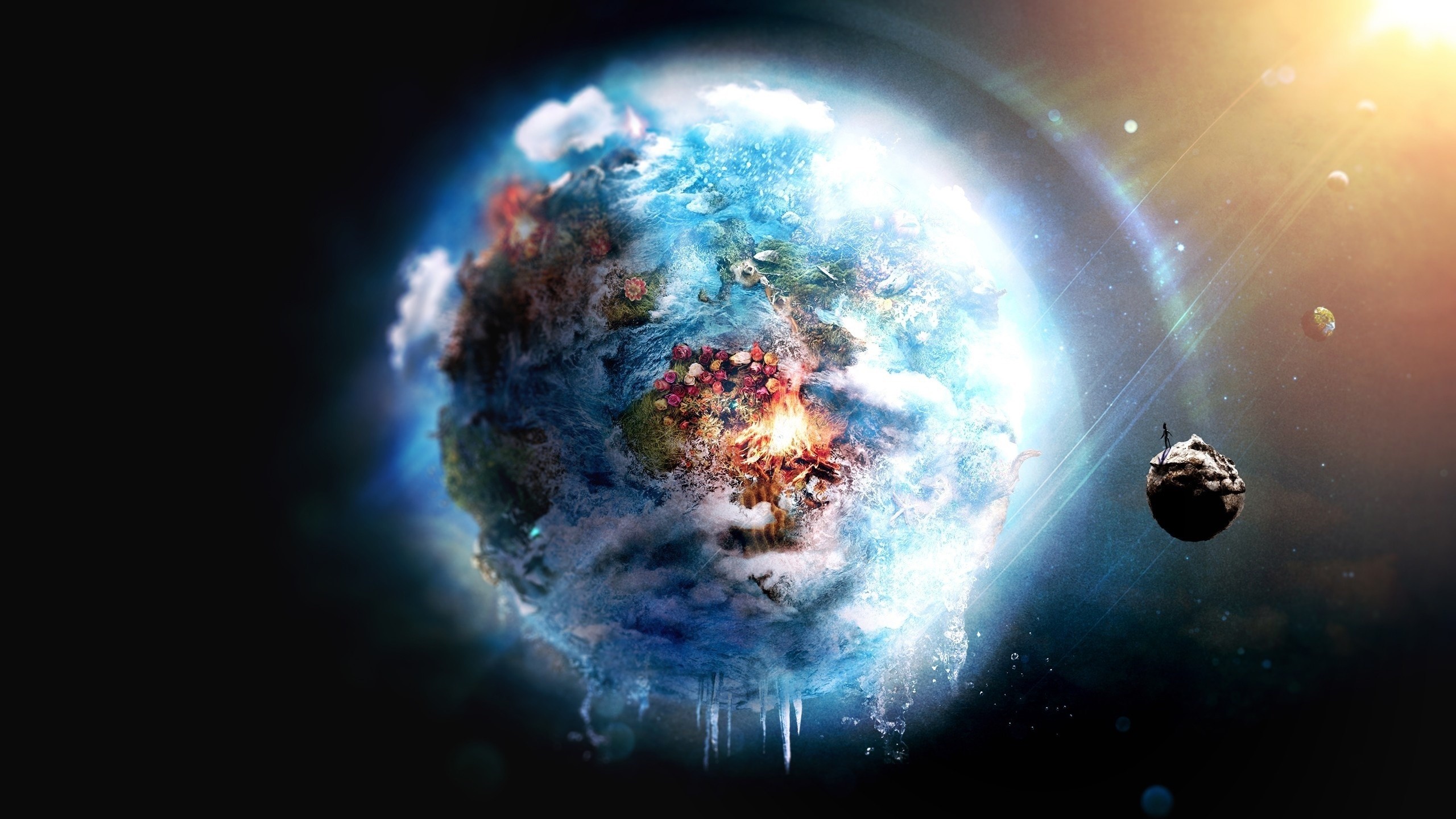 Fantasy planet with ice and fire HD Wallpaper