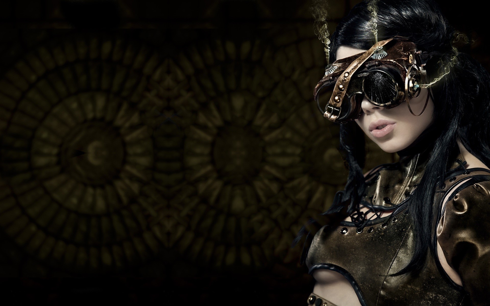 Steampunk woman wearing goggles HD Wallpaper