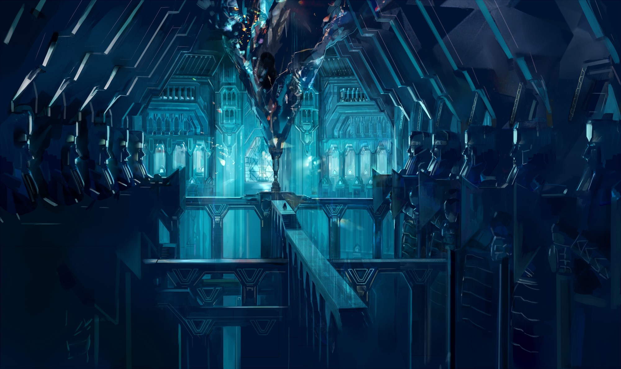Fantastic world interior with crystal formation HD Wallpaper
