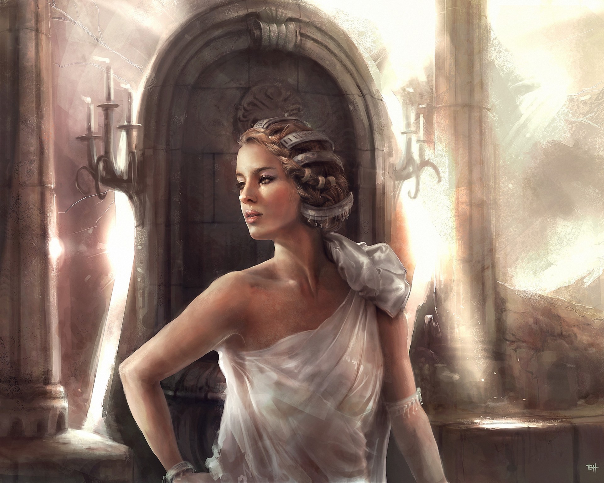 Gothic Fantasy Woman in White Dress HD Wallpaper