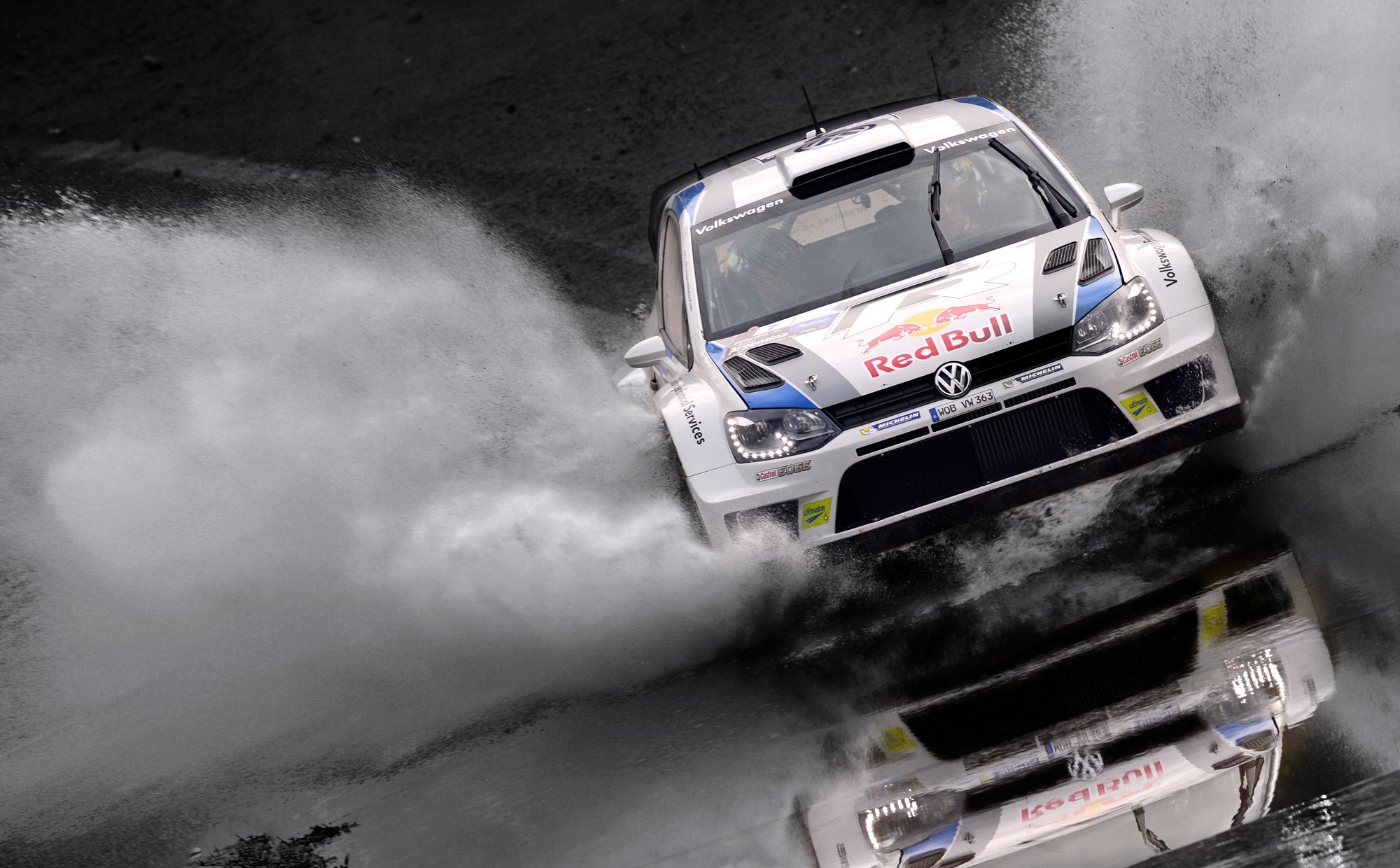 Volkswagen Polo rally car driving through water HD Wallpaper