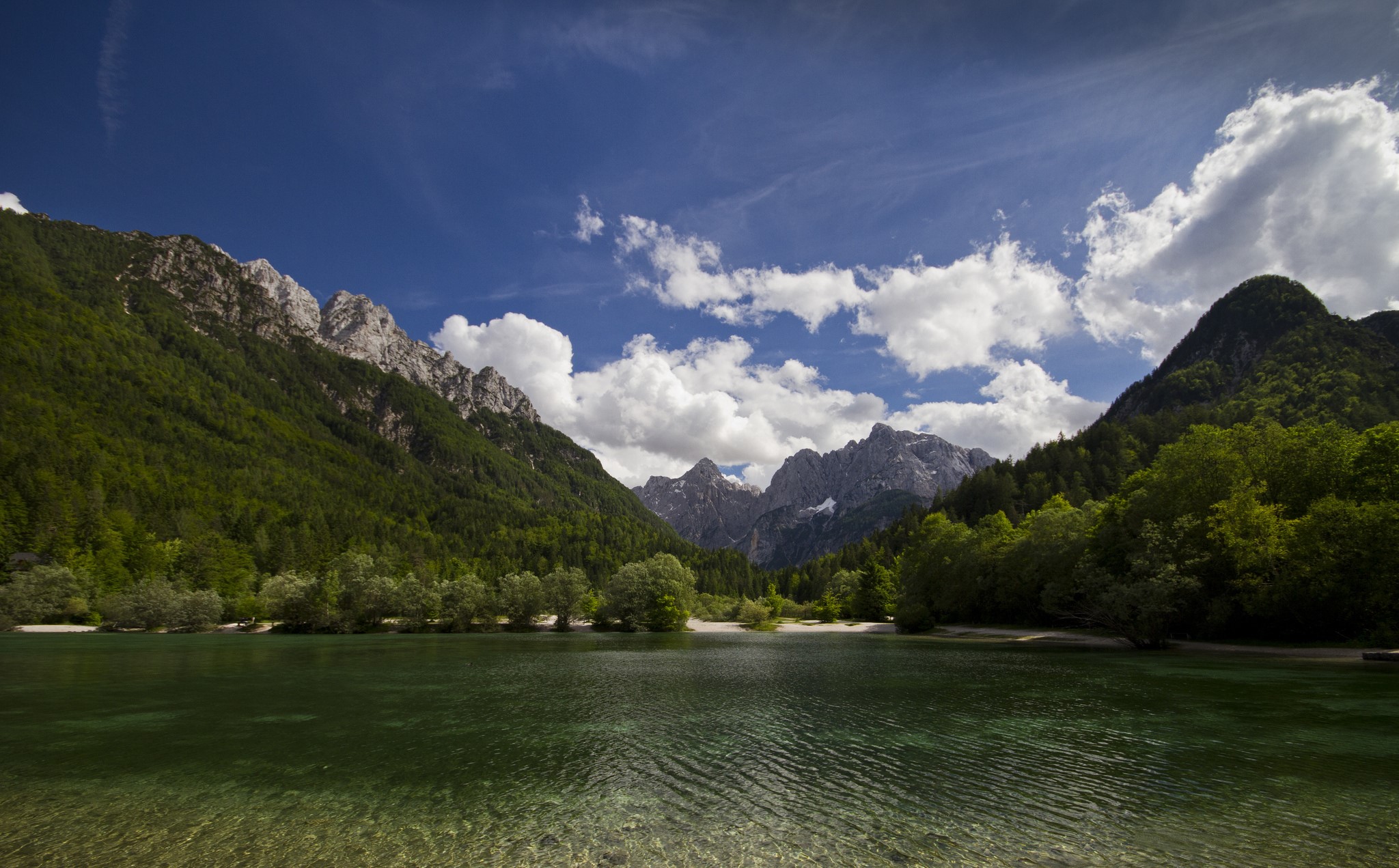 Lake Jasna and Mountains in Kranjska Gora, Slovenia HD Wallpaper