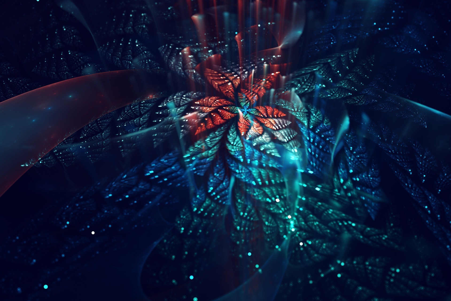 Abstract fractal flower with blue and red petals HD Wallpaper