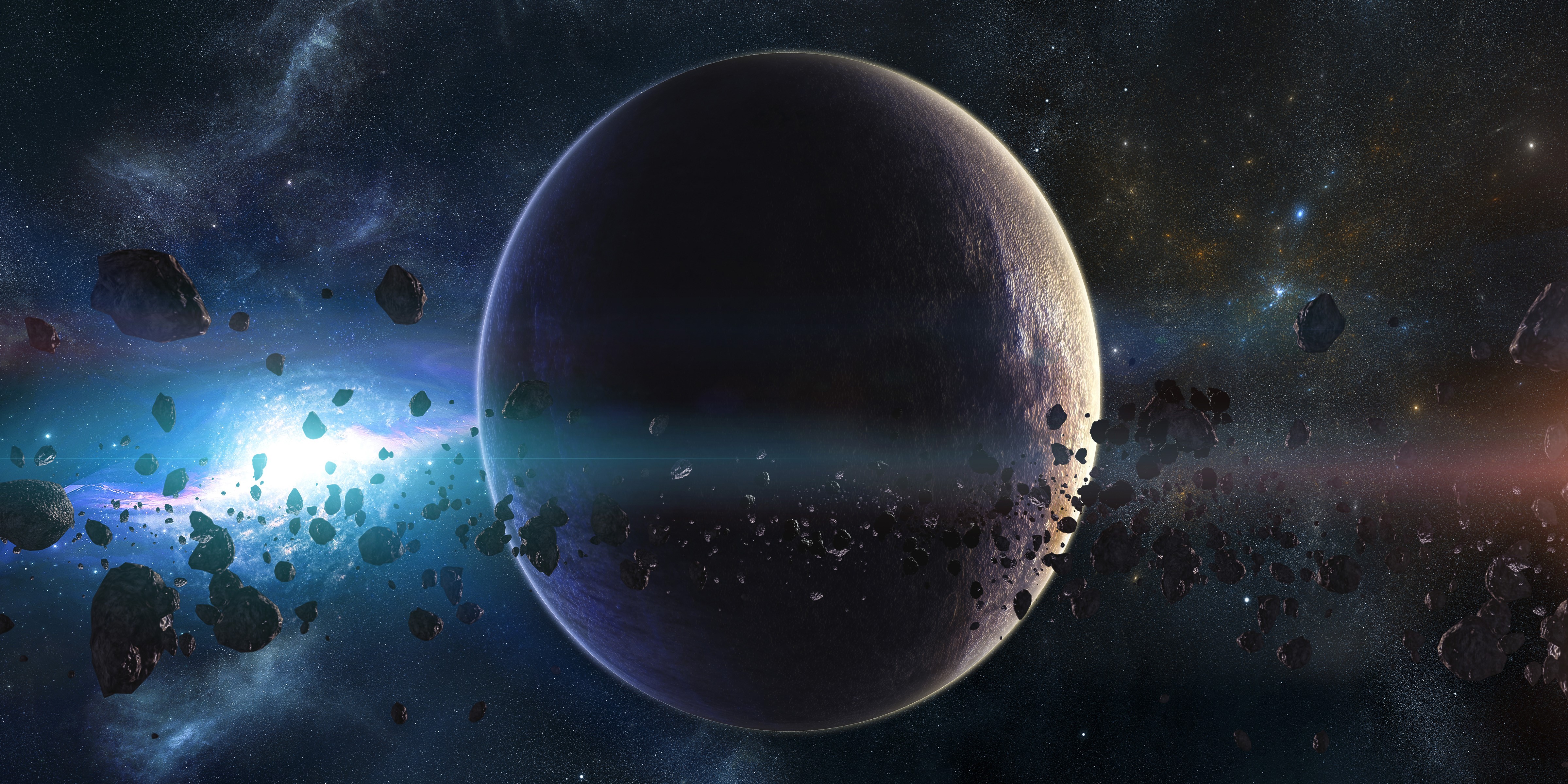 4K Planets and Asteroids in Space HD Wallpaper