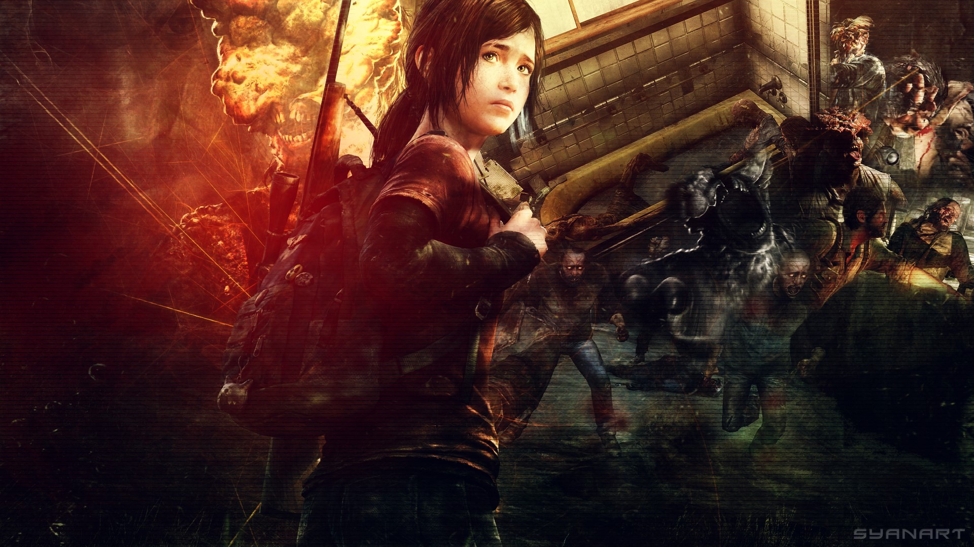 Ellie from The Last of Us with zombies HD Wallpaper