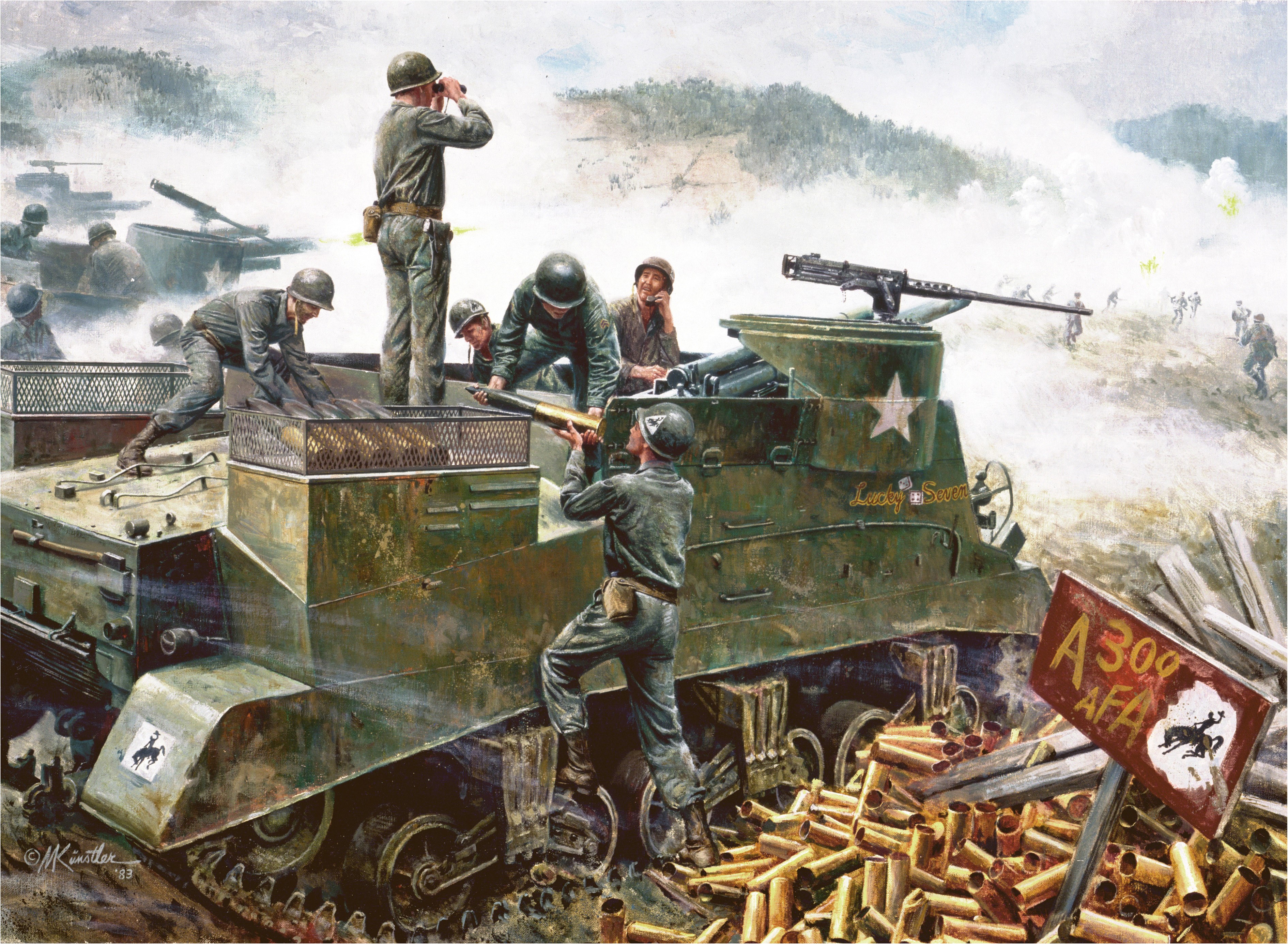 M7 SPG with Soldiers in Combat HD Wallpaper