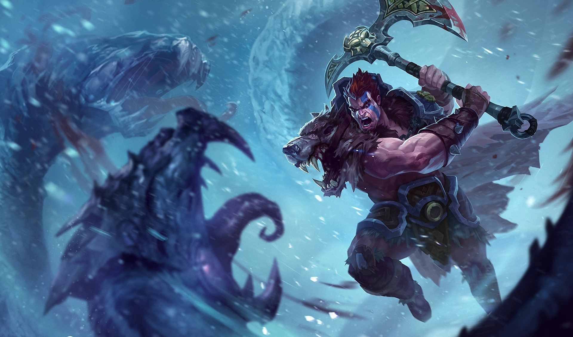 Olaf from League of Legends fighting monsters HD Wallpaper