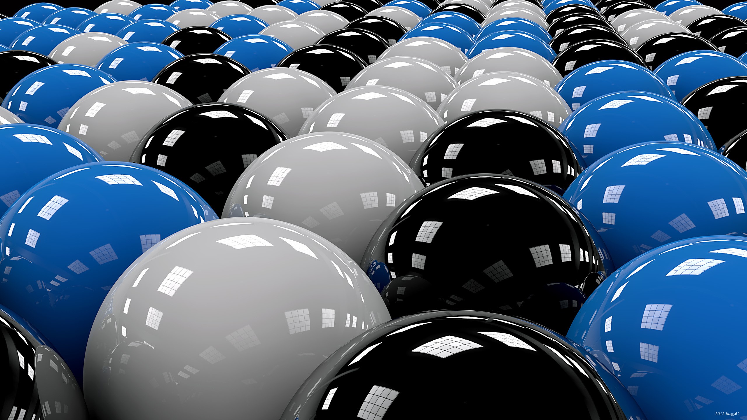 Rows of blue, black, and white spheres HD Wallpaper