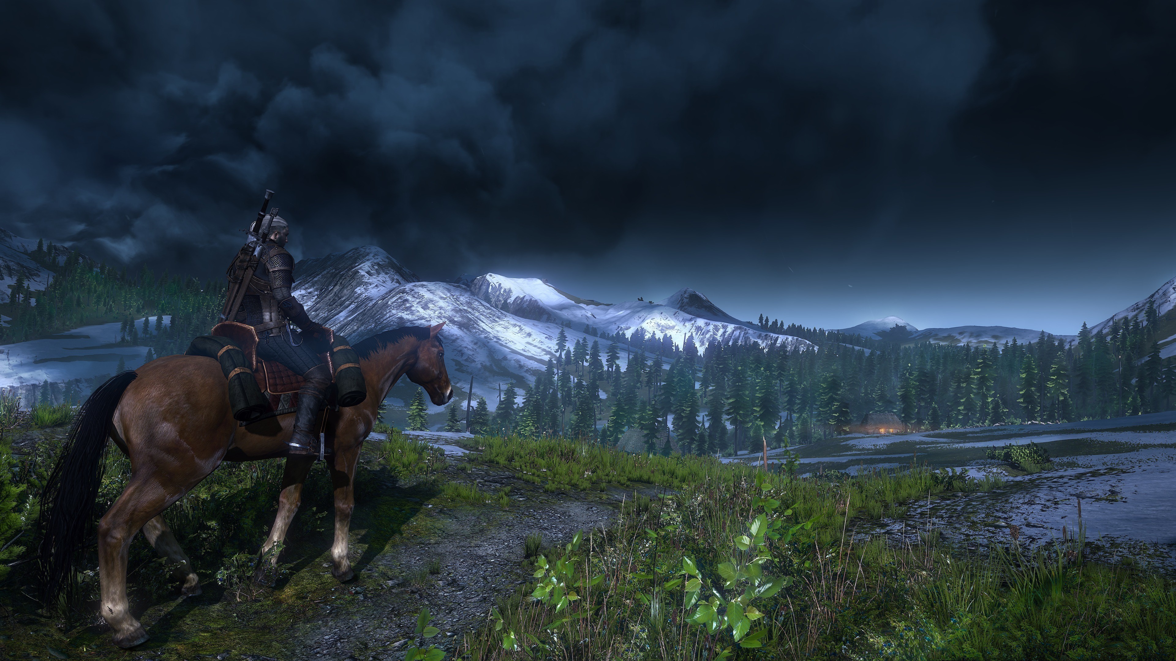 Geralt on Horseback in The Witcher 3: Wild Hunt Mountains HD Wallpaper