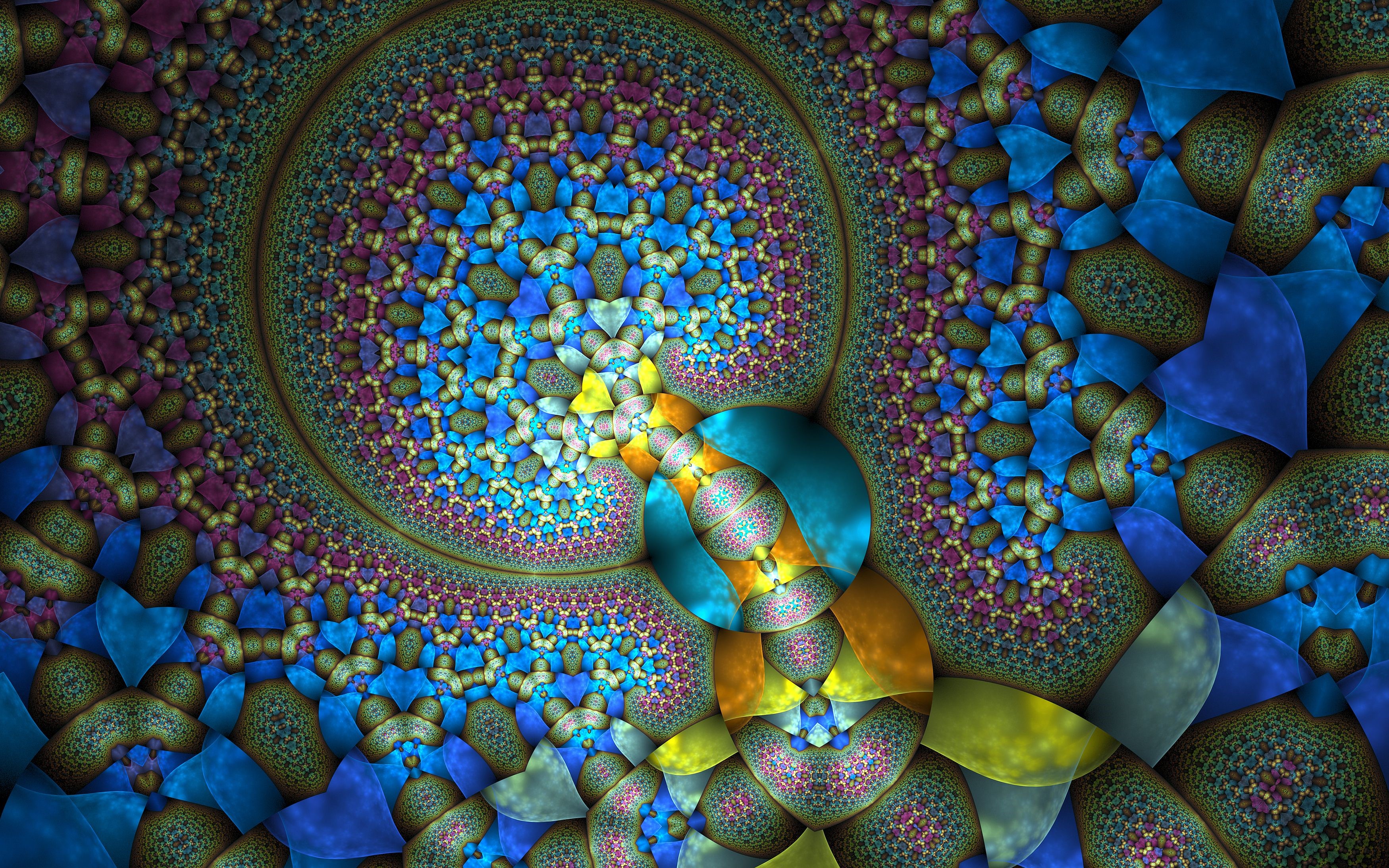 Abstract fractal pattern with blue and yellow colors HD Wallpaper