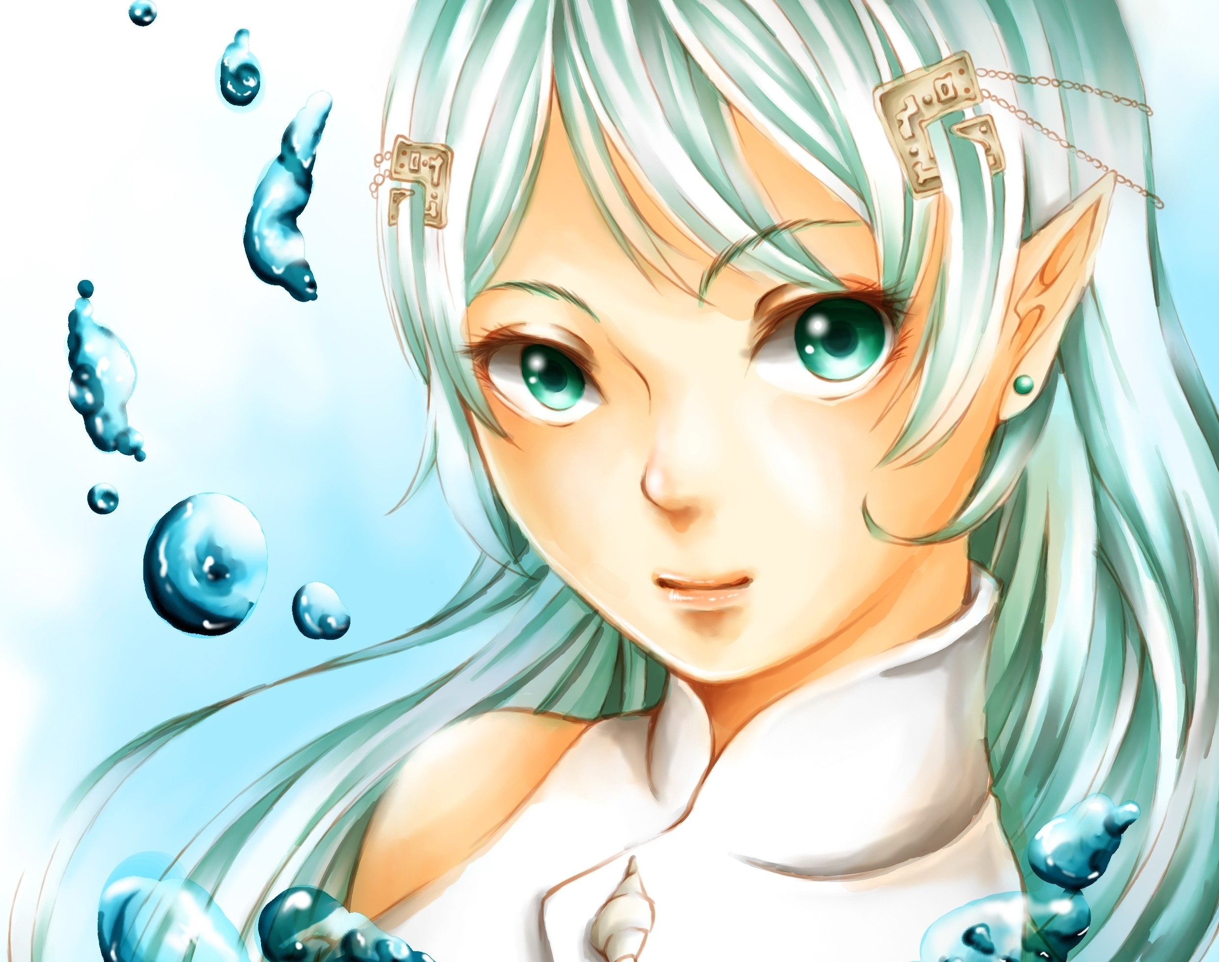 Elf with flowing hair and water droplets HD Wallpaper