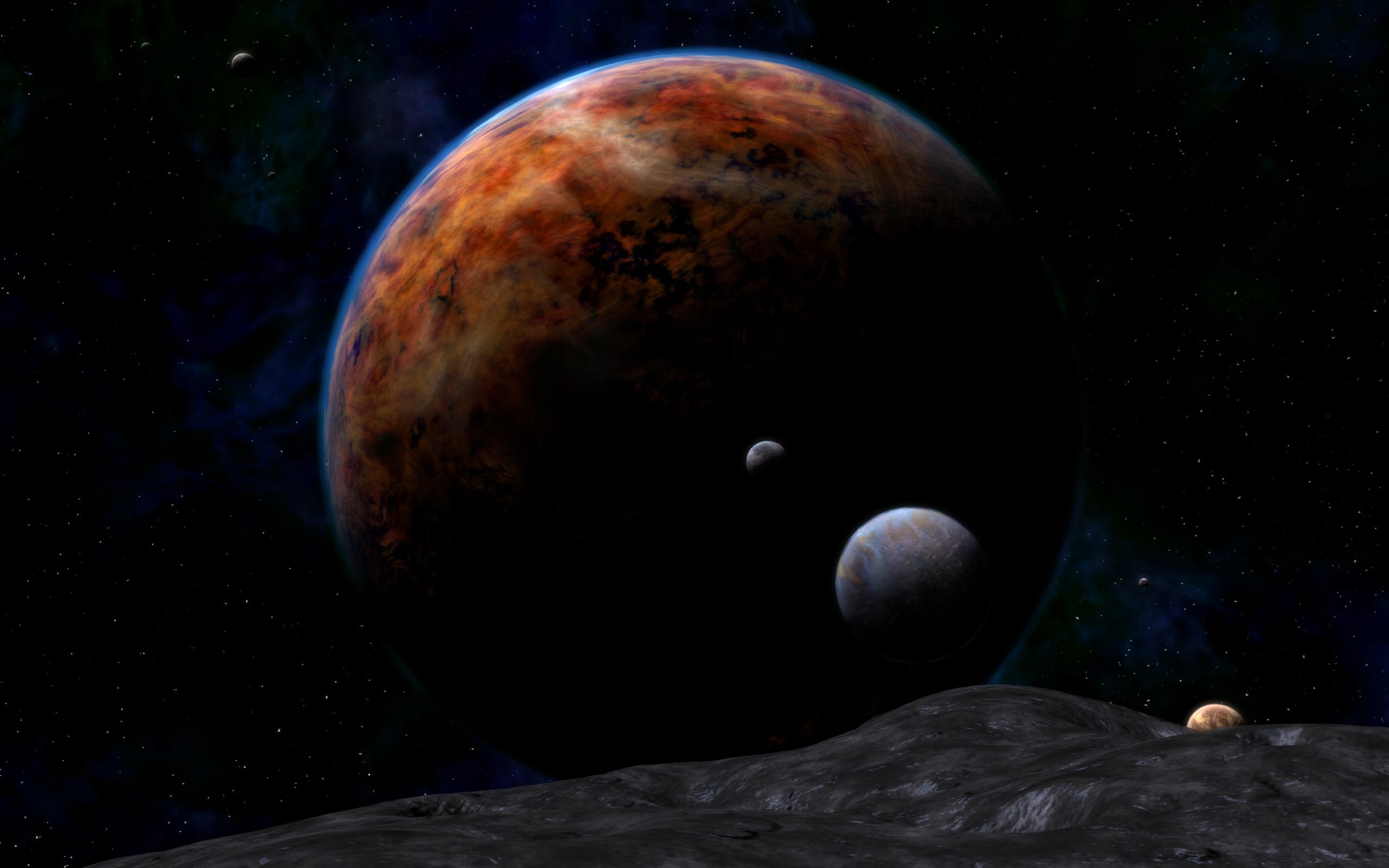 Planets and moons in outer space HD Wallpaper