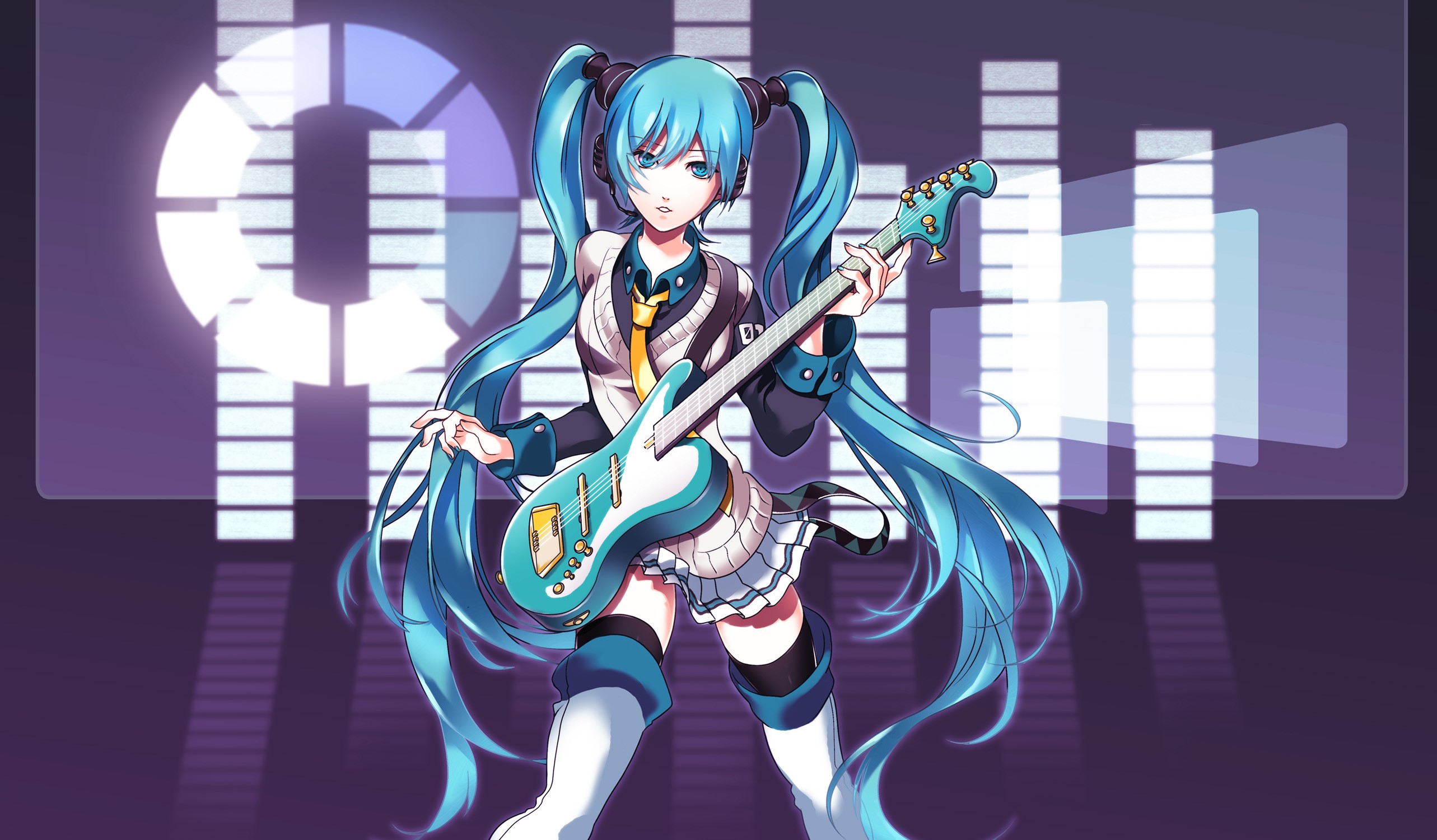 Hatsune Miku with Guitar HD Wallpaper
