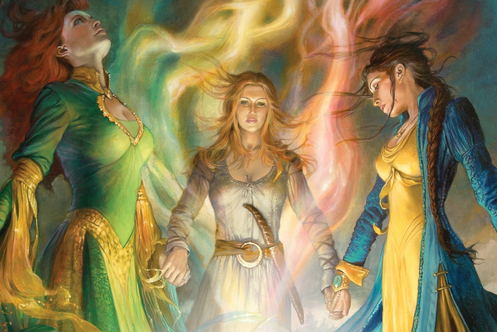 Three women with magical energy HD Wallpaper