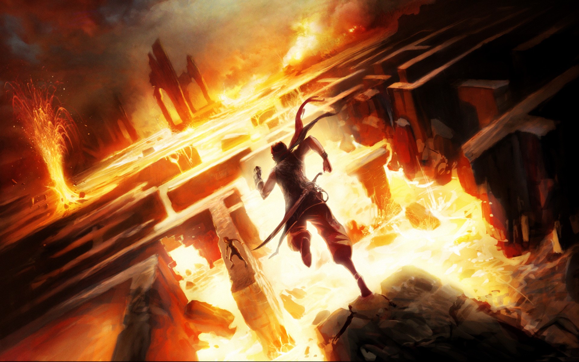 Prince of Persia running through lava HD Wallpaper