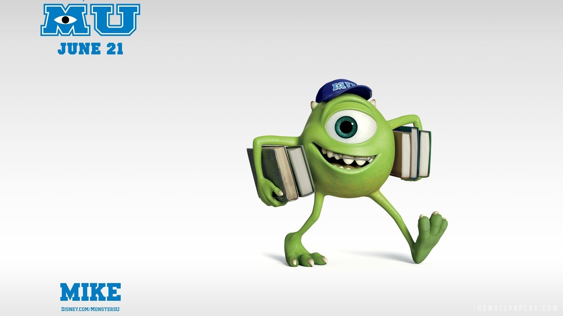 Mike Wazowski from Monsters University holding books HD Wallpaper