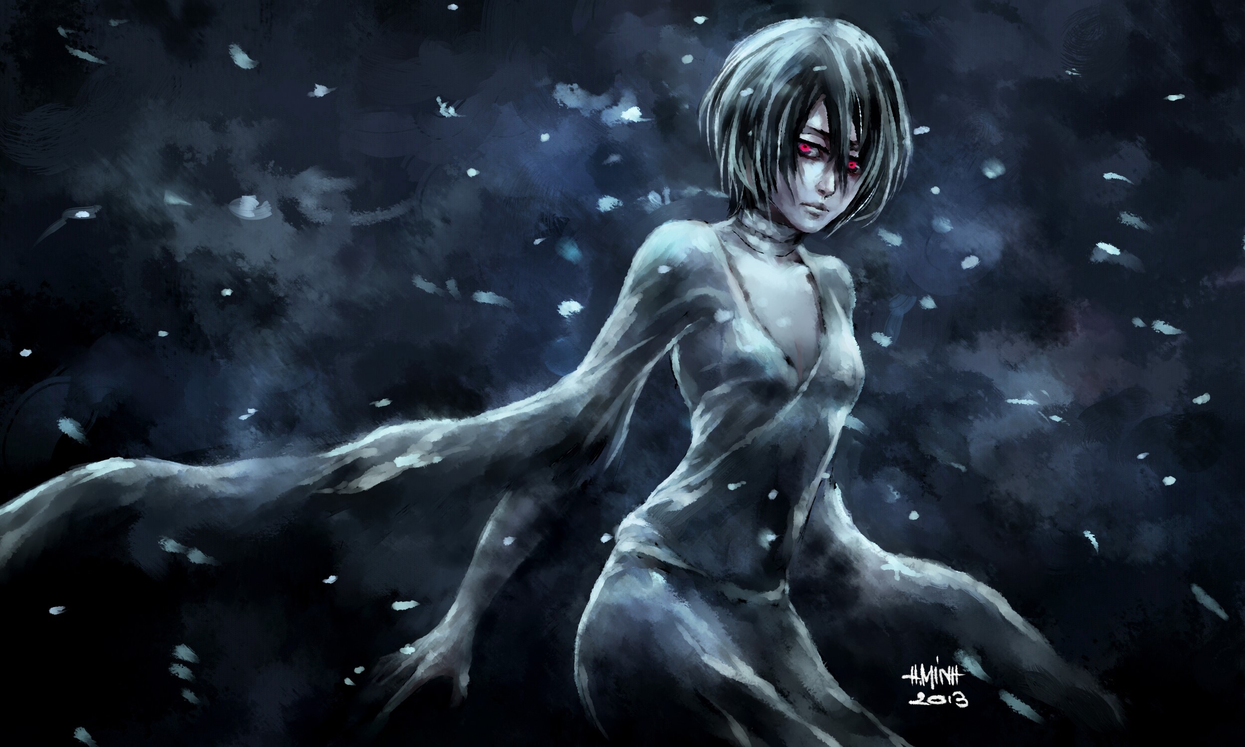 Gothic Fantasy Woman with Red Eyes HD Wallpaper