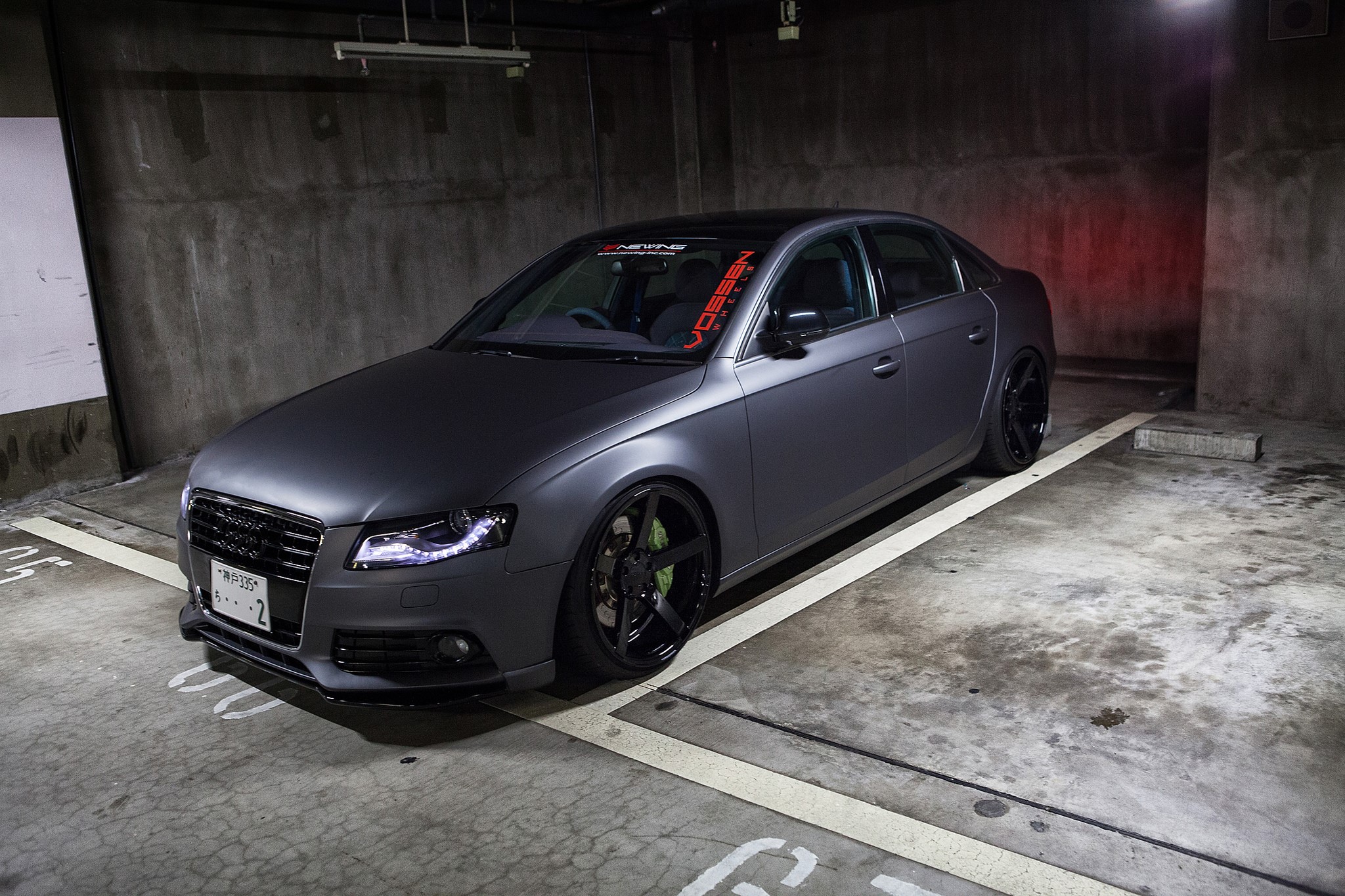 Matte Grey Audi RS4 in Parking Garage HD Wallpaper