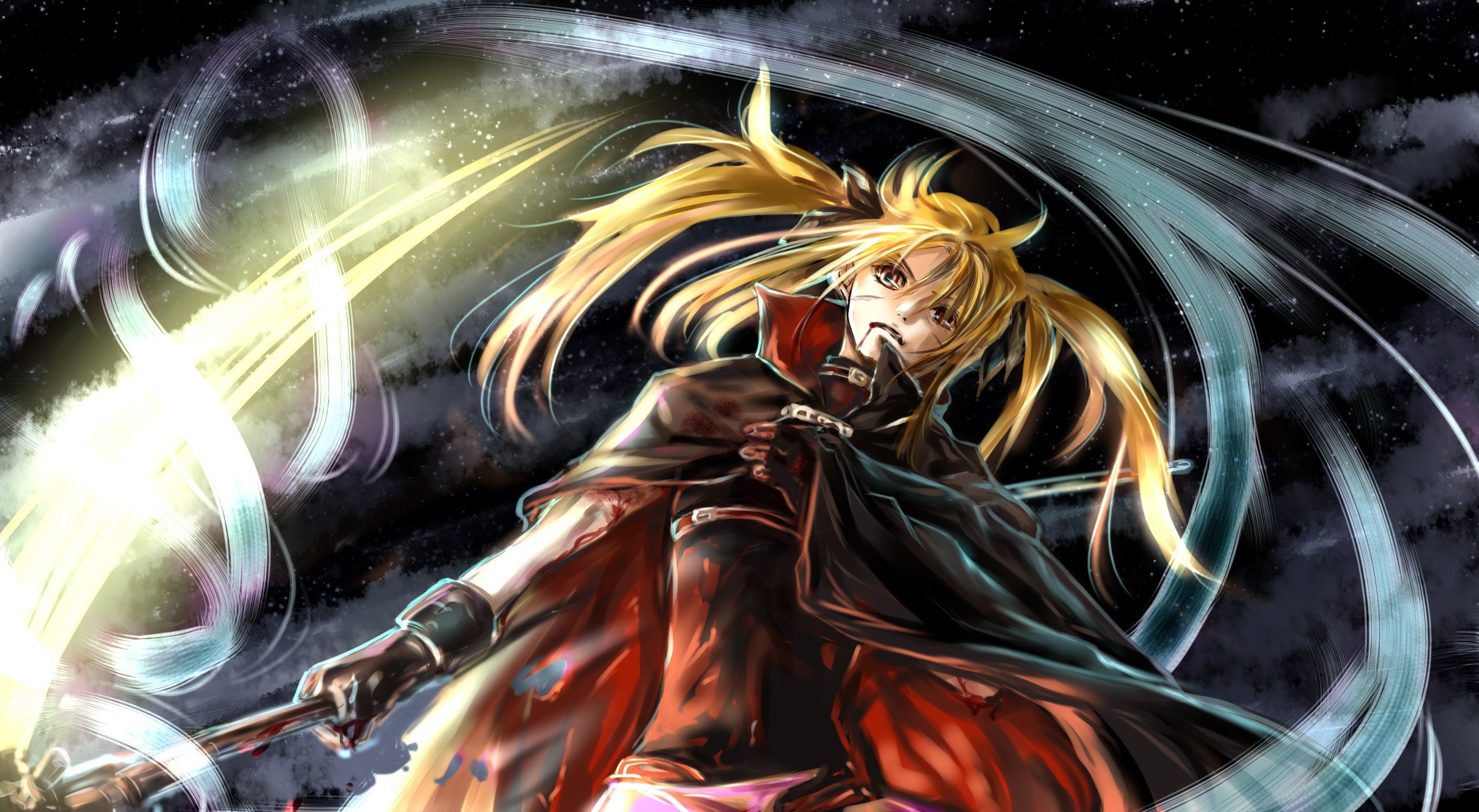 Blonde girl with a cloak in space HD Wallpaper